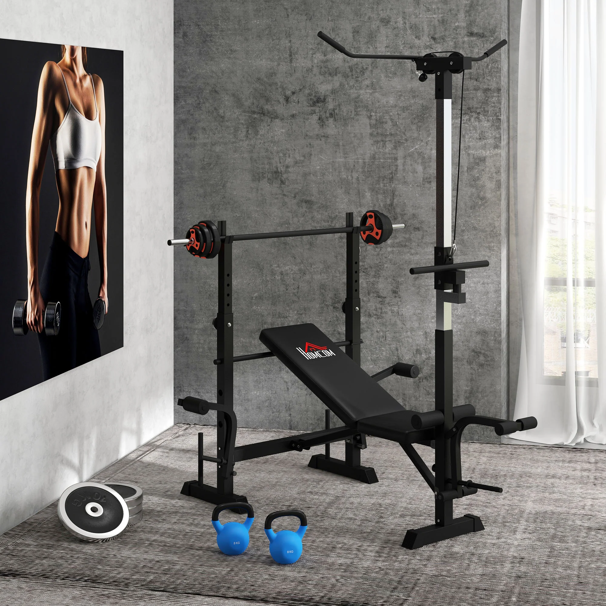 HOMCOM Adjustable Weight Bench Multifunction Full Body Workout Bench - Image 9
