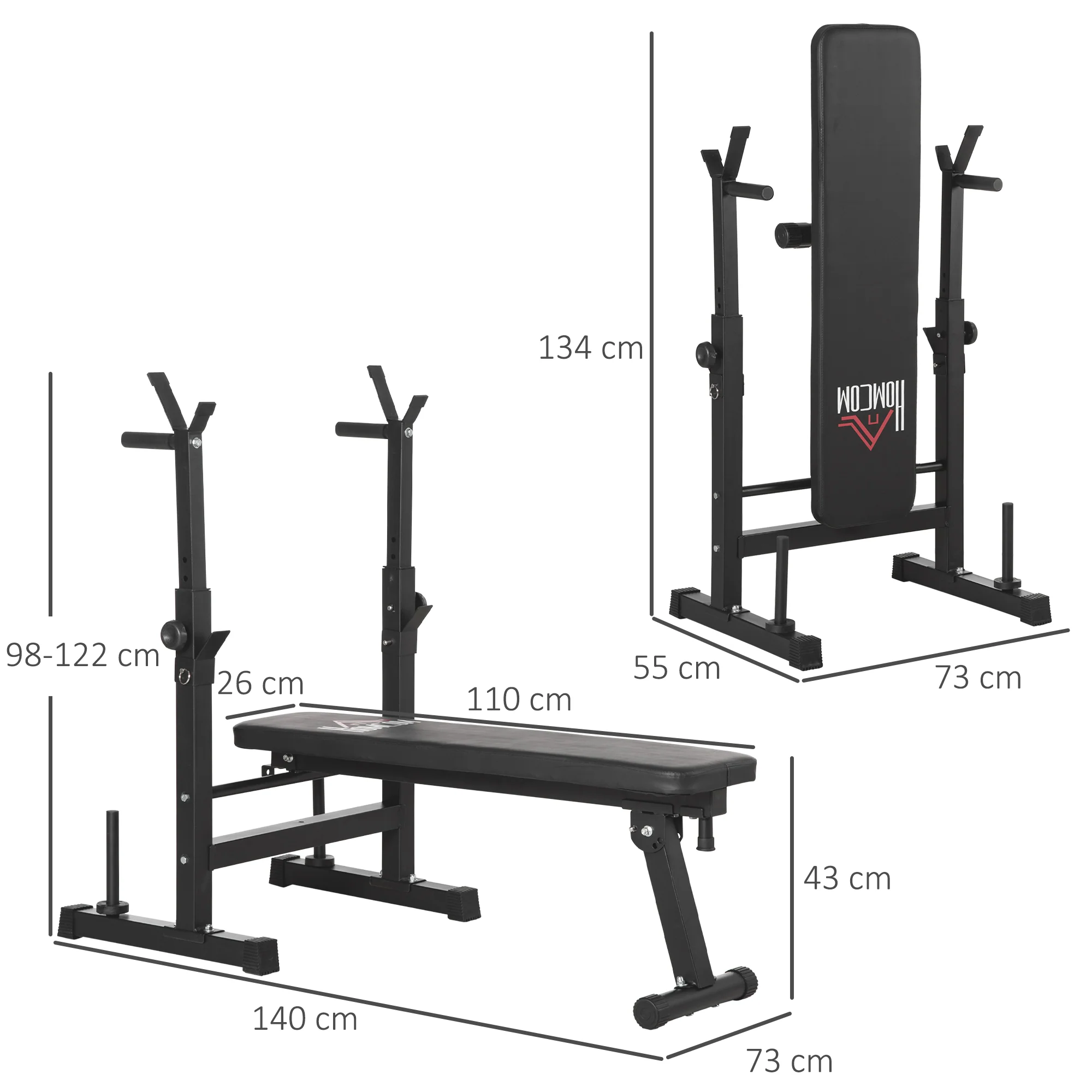 HOMCOM Adjustable Weight Bench With Barbell Rack And Dip Station, Black - Image 5