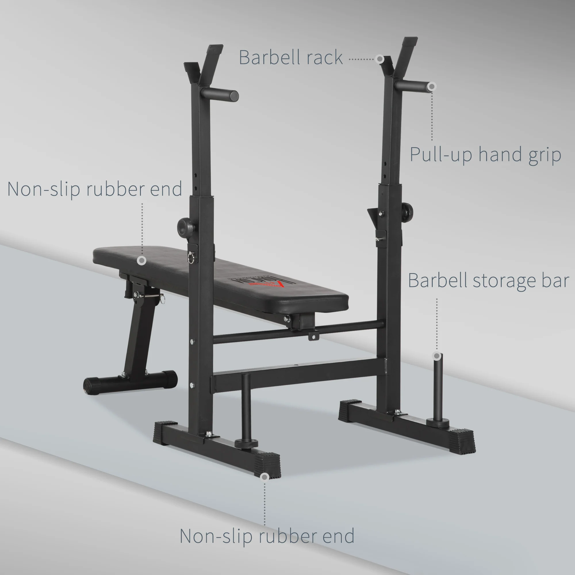 HOMCOM Adjustable Weight Bench With Barbell Rack And Dip Station, Black - Image 7