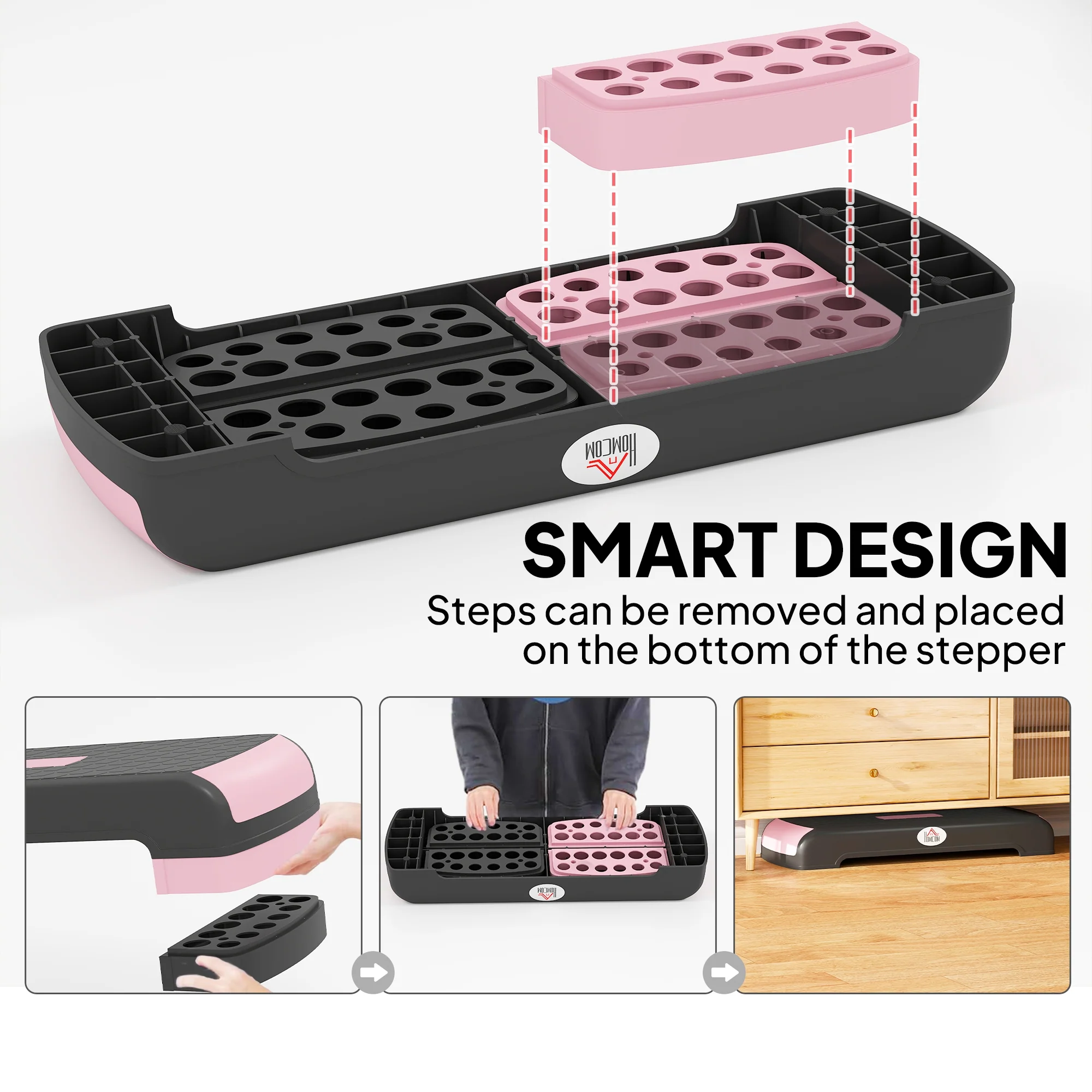 HOMCOM Aerobic Step Three-Level Adjustable Exercise Stepper, - Image 4