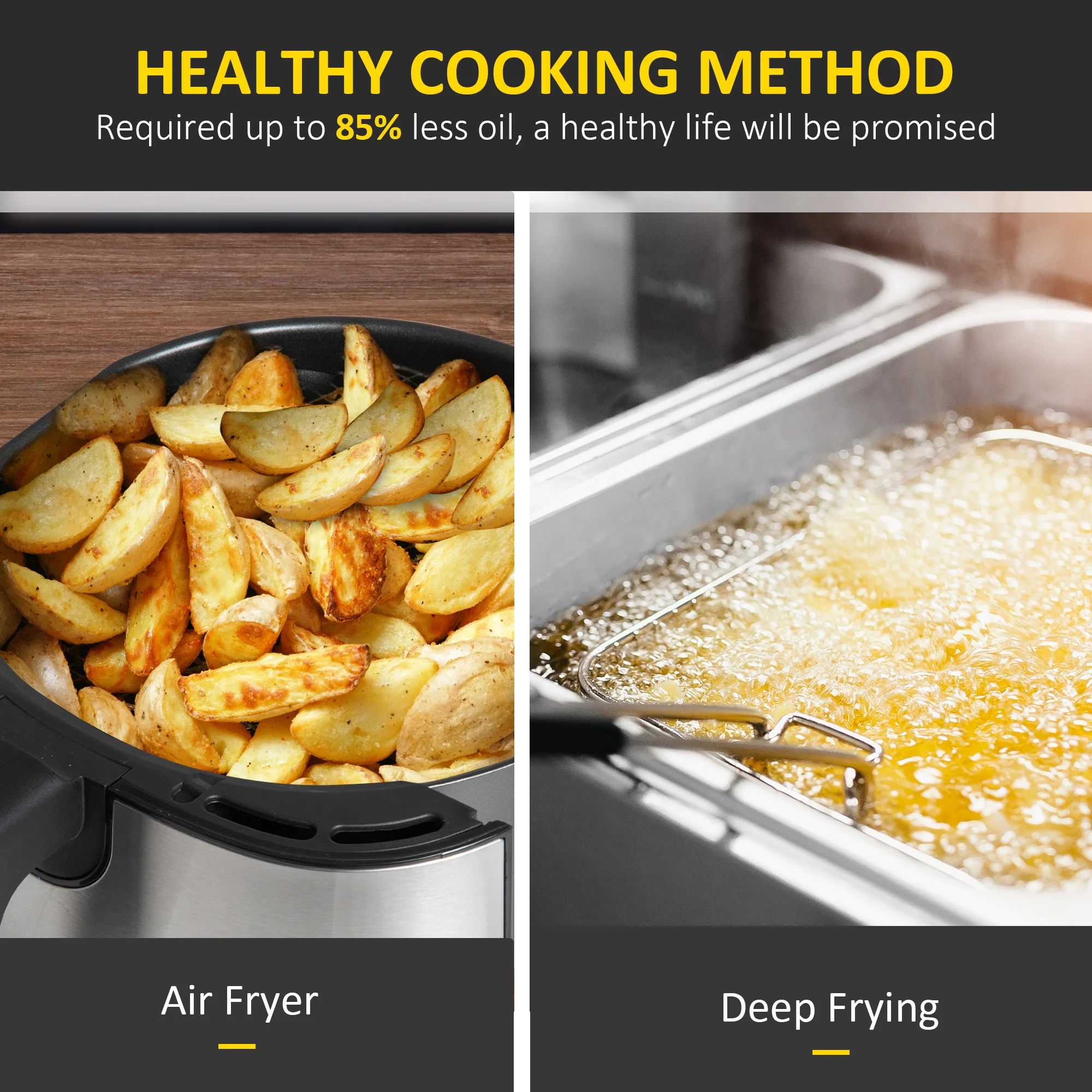 HOMCOM Air Fryer 1700W 6.5L With Digital Display Timer For Low Fat Cooking - Image 4