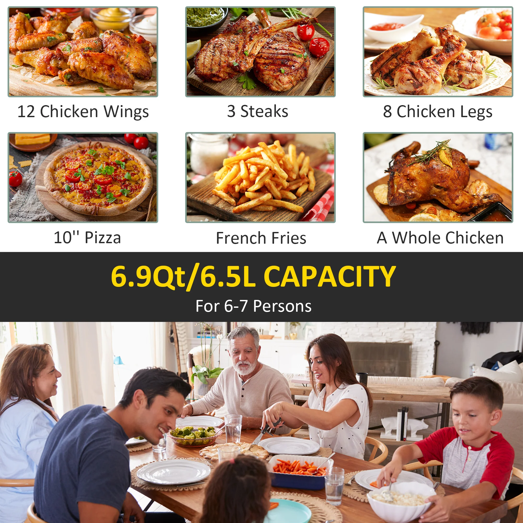 HOMCOM Air Fryer 1700W 6.5L With Digital Display Timer For Low Fat Cooking - Image 6