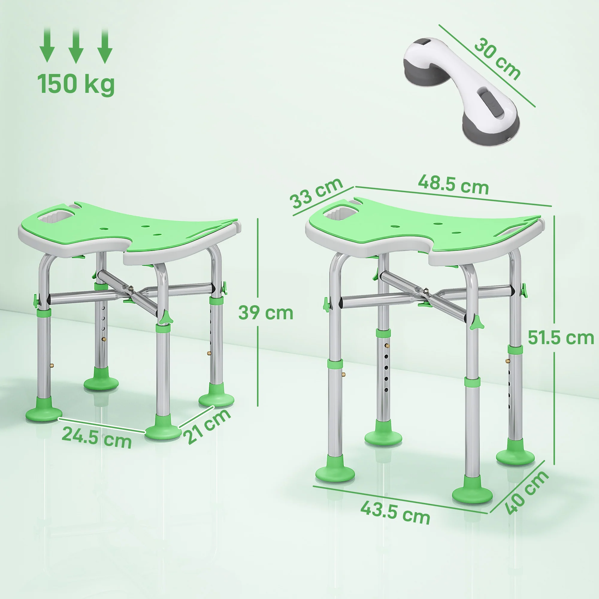HOMCOM Aluminium Shower Stool For Elderly Disabled Non-Slip Bath Stool - Image 3