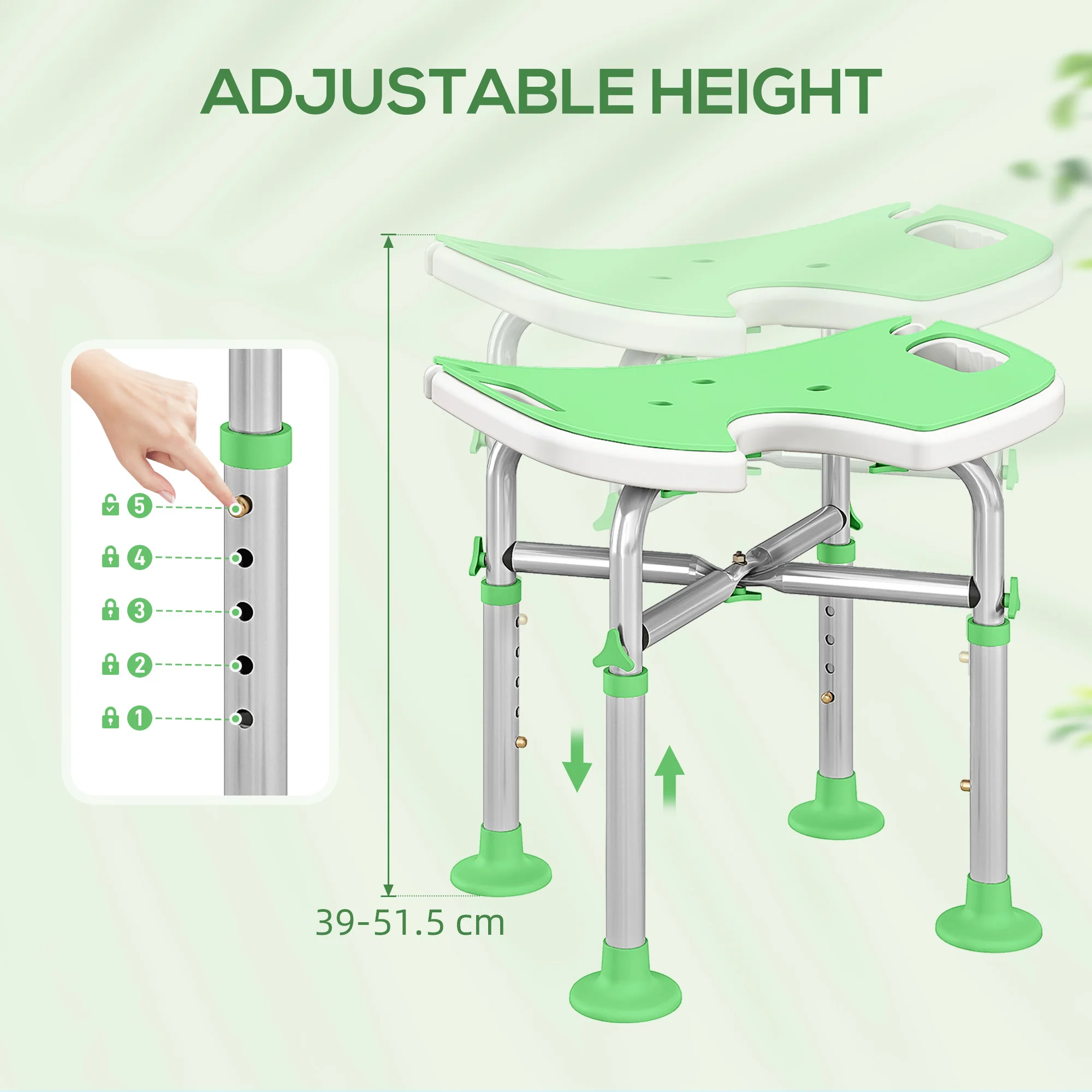 HOMCOM Aluminium Shower Stool For Elderly Disabled Non-Slip Bath Stool - Image 5
