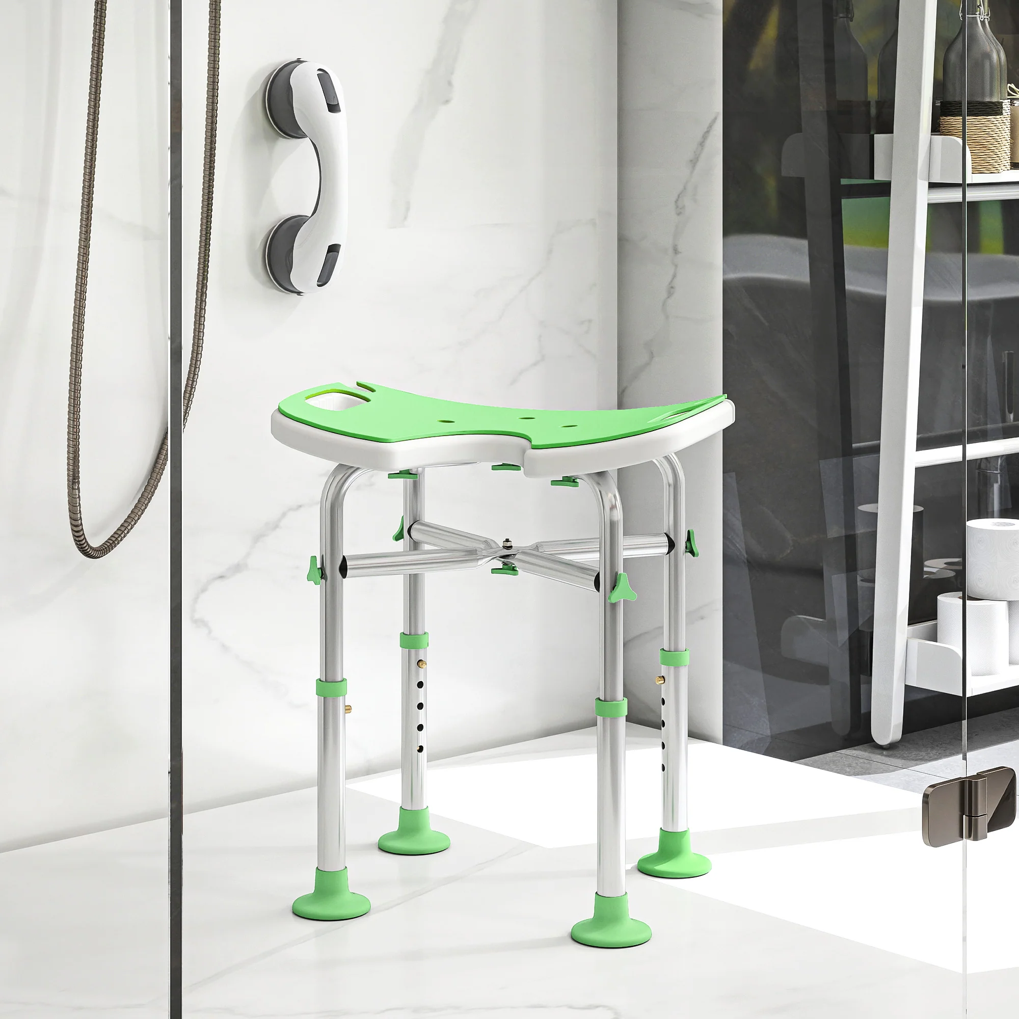 HOMCOM Aluminium Shower Stool For Elderly Disabled Non-Slip Bath Stool - Image 9