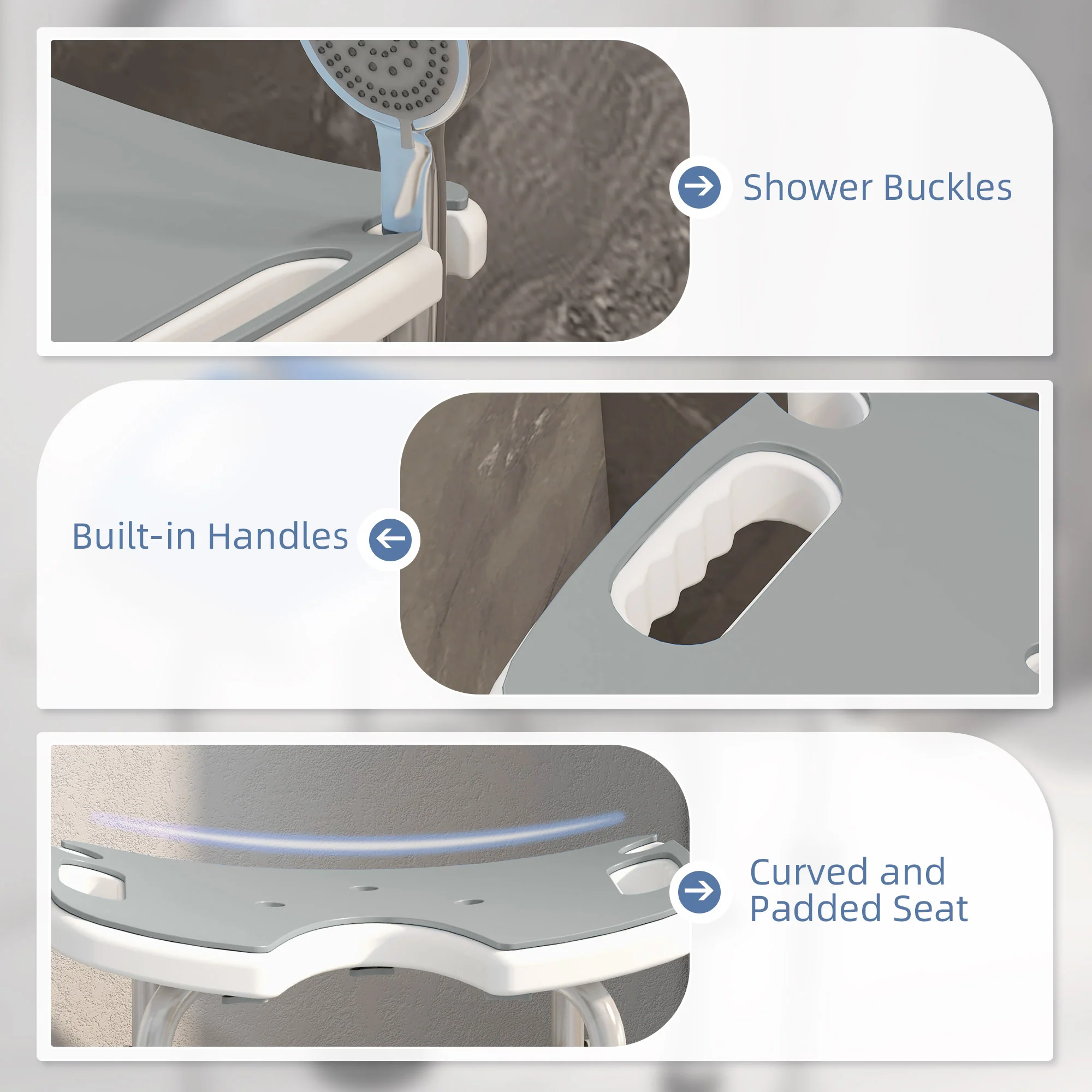 HOMCOM Aluminium Shower Stool For Elderly Disabled Non-Slip Bath Stool Blue - Image 15