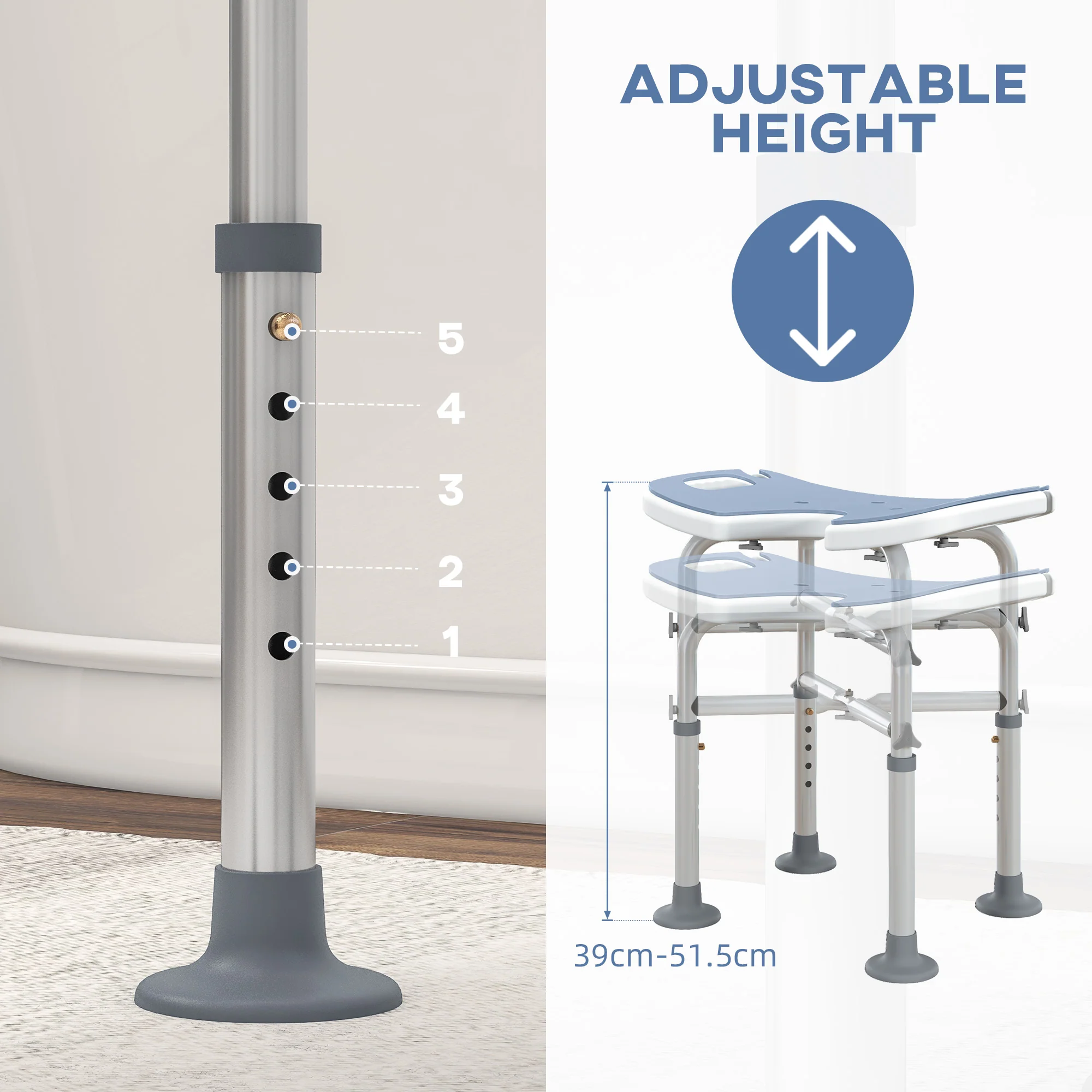 HOMCOM Aluminium Shower Stool For Elderly Disabled Non-Slip Bath Stool Blue - Image 4