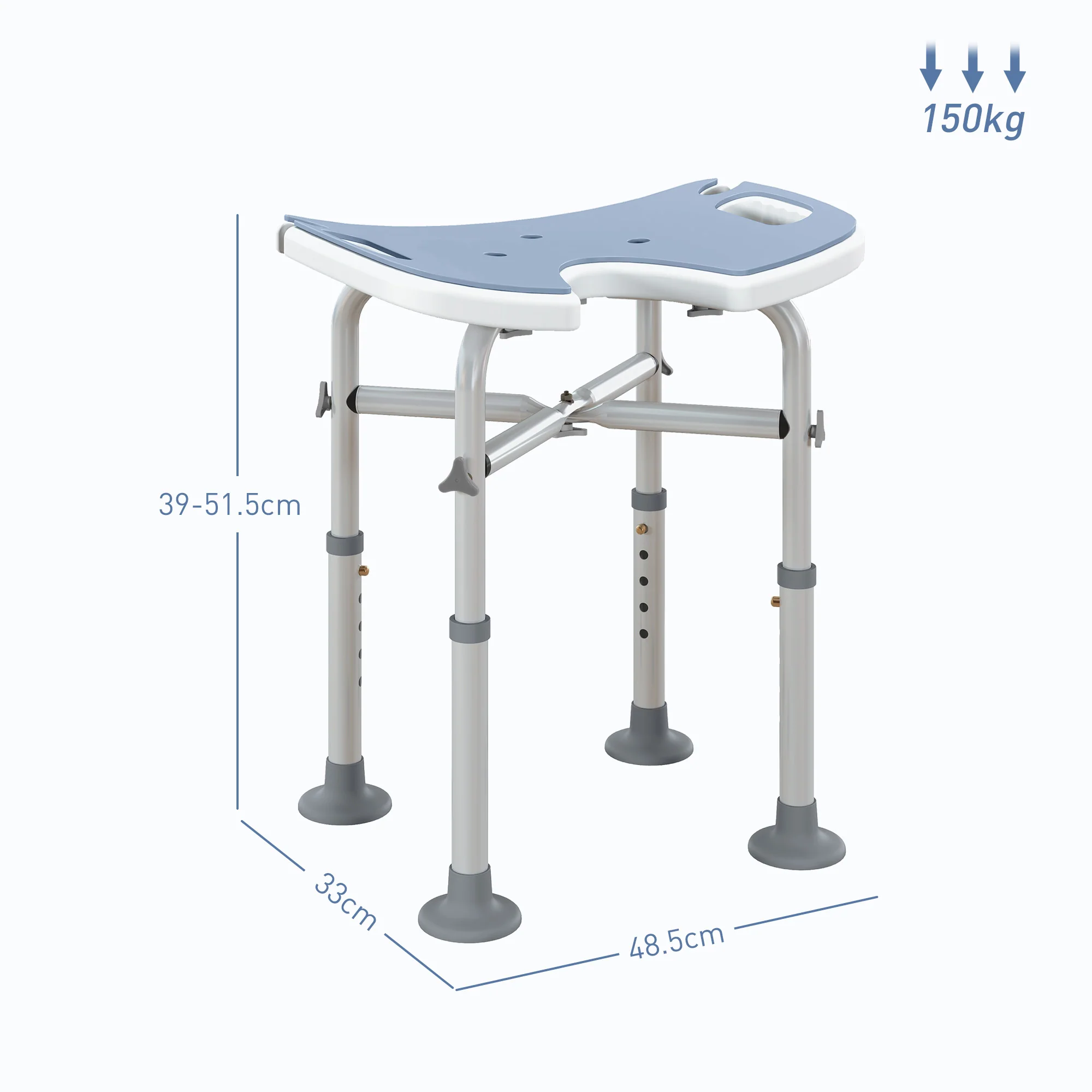HOMCOM Aluminium Shower Stool For Elderly Disabled Non-Slip Bath Stool Blue - Image 5