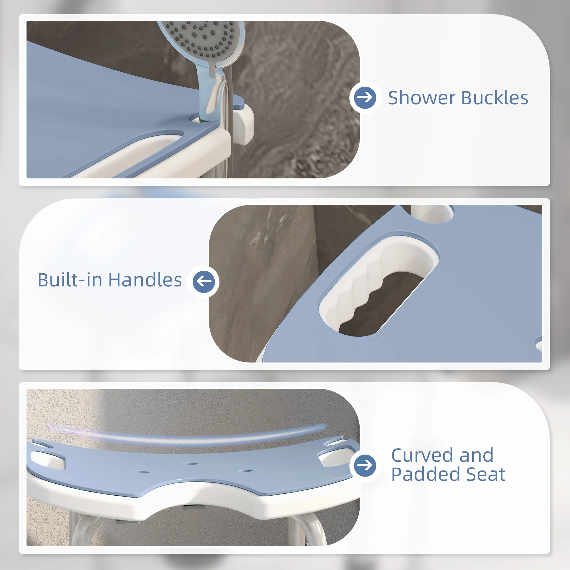 HOMCOM Aluminium Shower Stool For Elderly Disabled Non-Slip Bath Stool Blue - Image 7