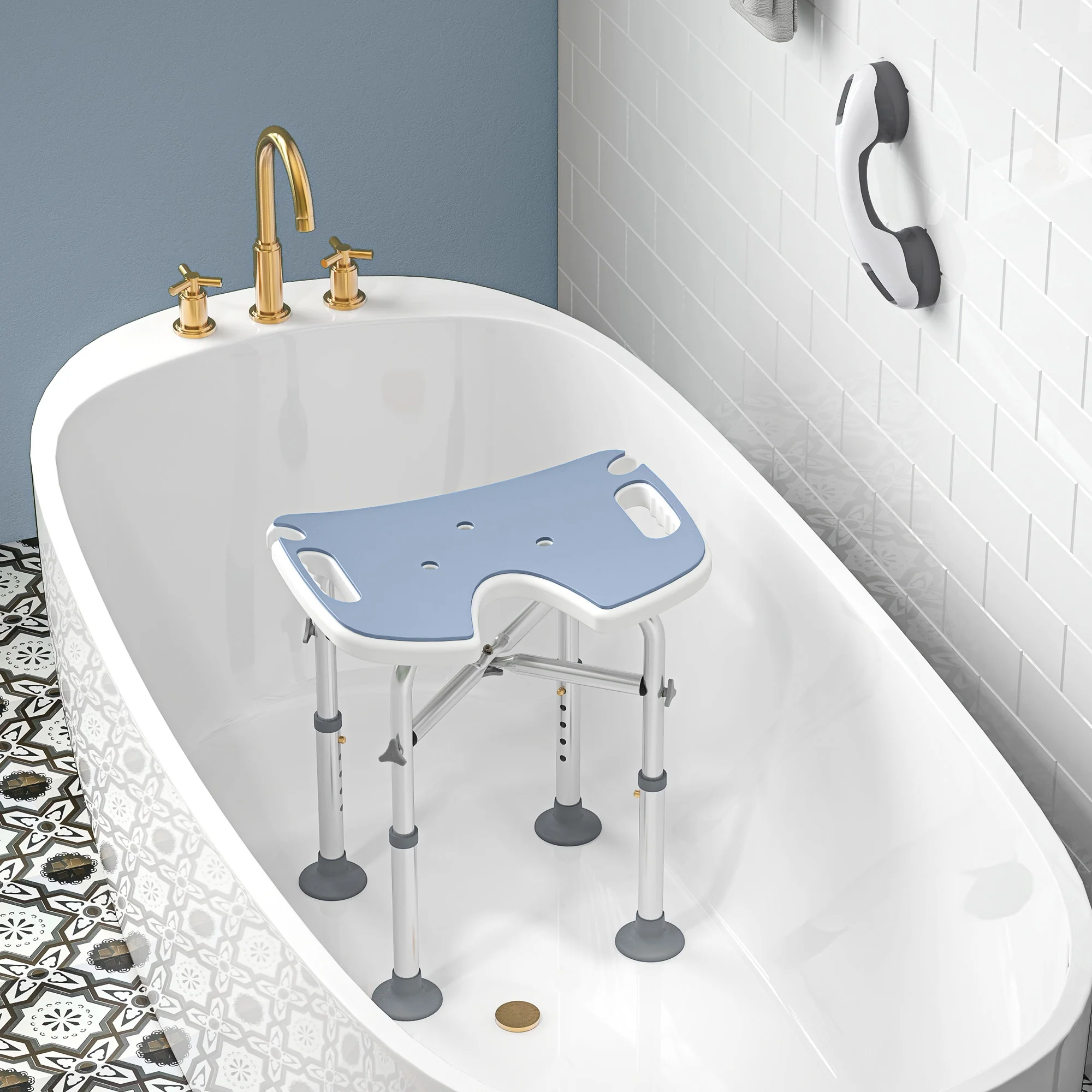 HOMCOM Aluminium Shower Stool For Elderly Disabled Non-Slip Bath Stool Blue - Image 8