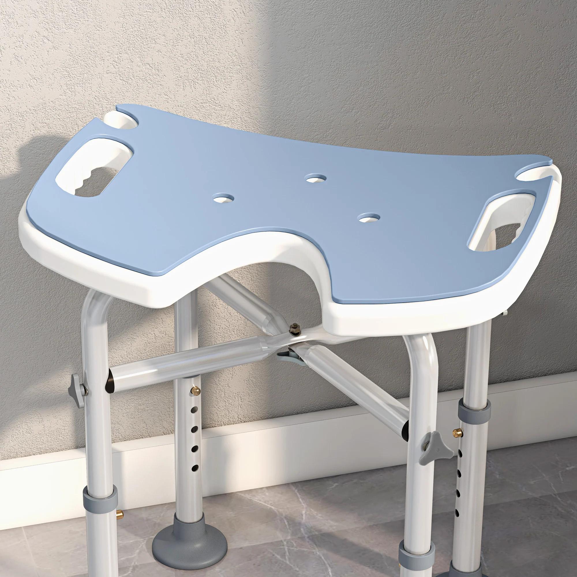 HOMCOM Aluminium Shower Stool For Elderly Disabled Non-Slip Bath Stool Blue - Image 9