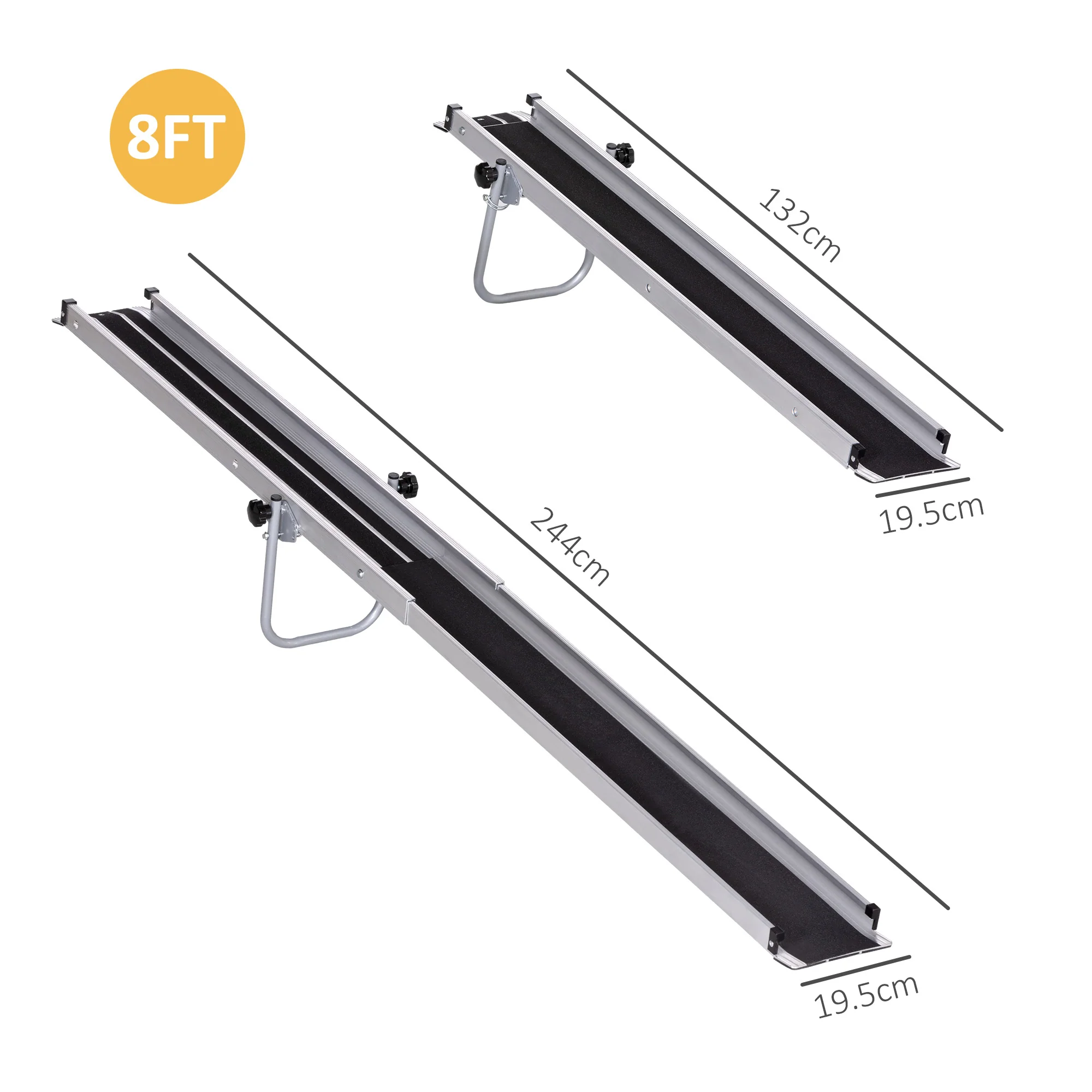 HOMCOM Aluminium Telescopic Wheelchair Ramps, 244cm, 270kg, Folding Ramp - Image 5