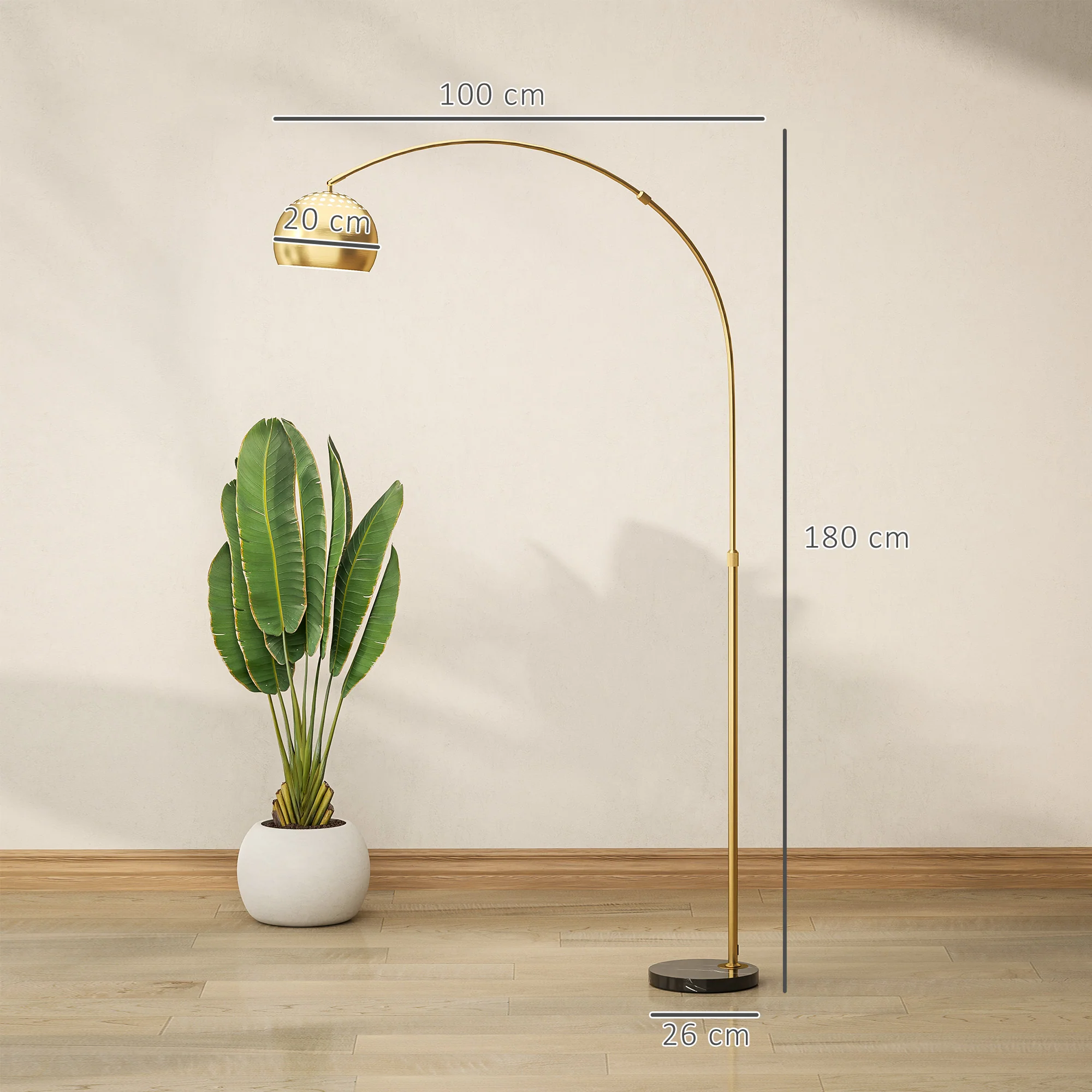 HOMCOM Arc Floor Lamp For Living Room, Free Standing Tall Lamp, Gold Tone - Image 5