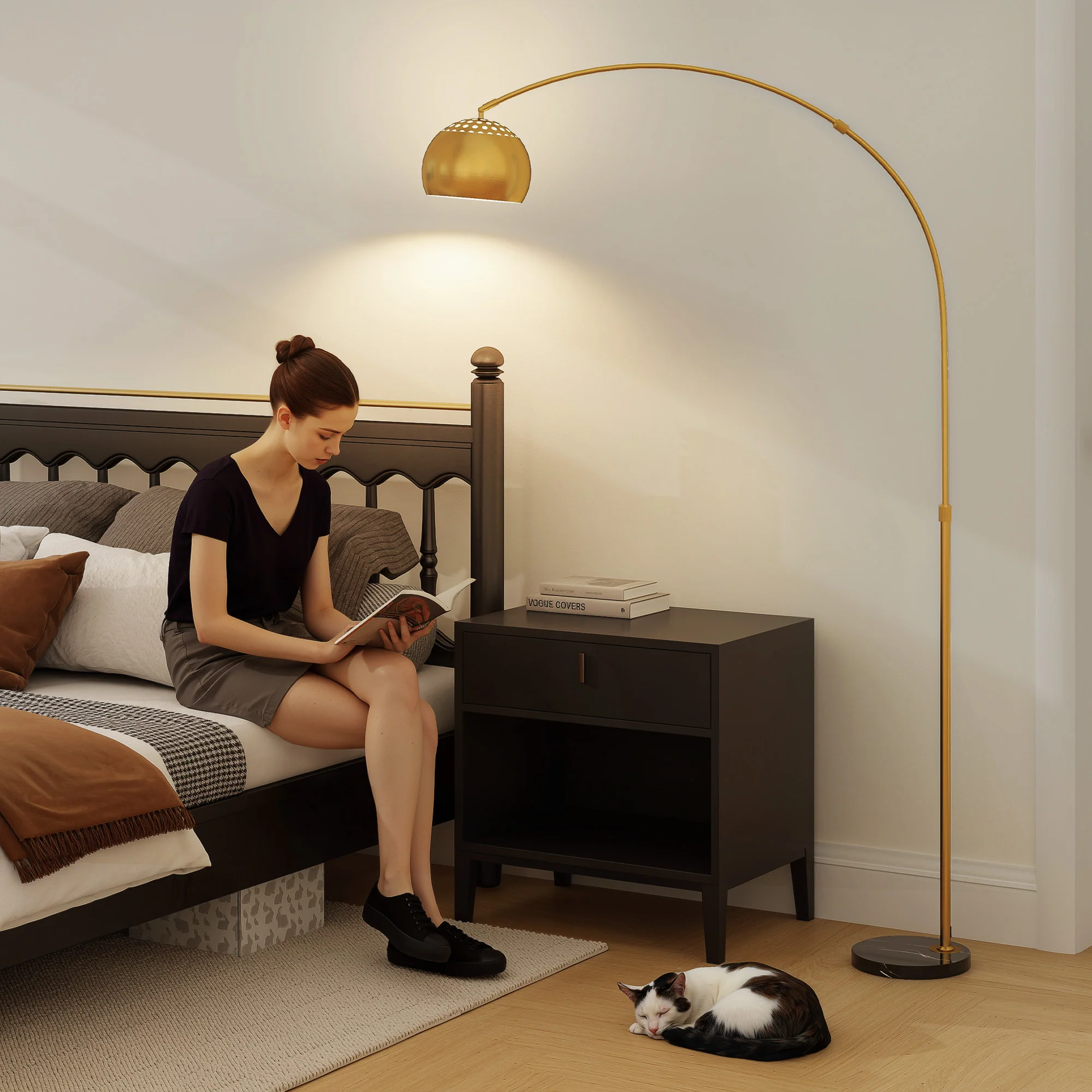 HOMCOM Arc Floor Lamp For Living Room, Free Standing Tall Lamp, Gold Tone - Image 9