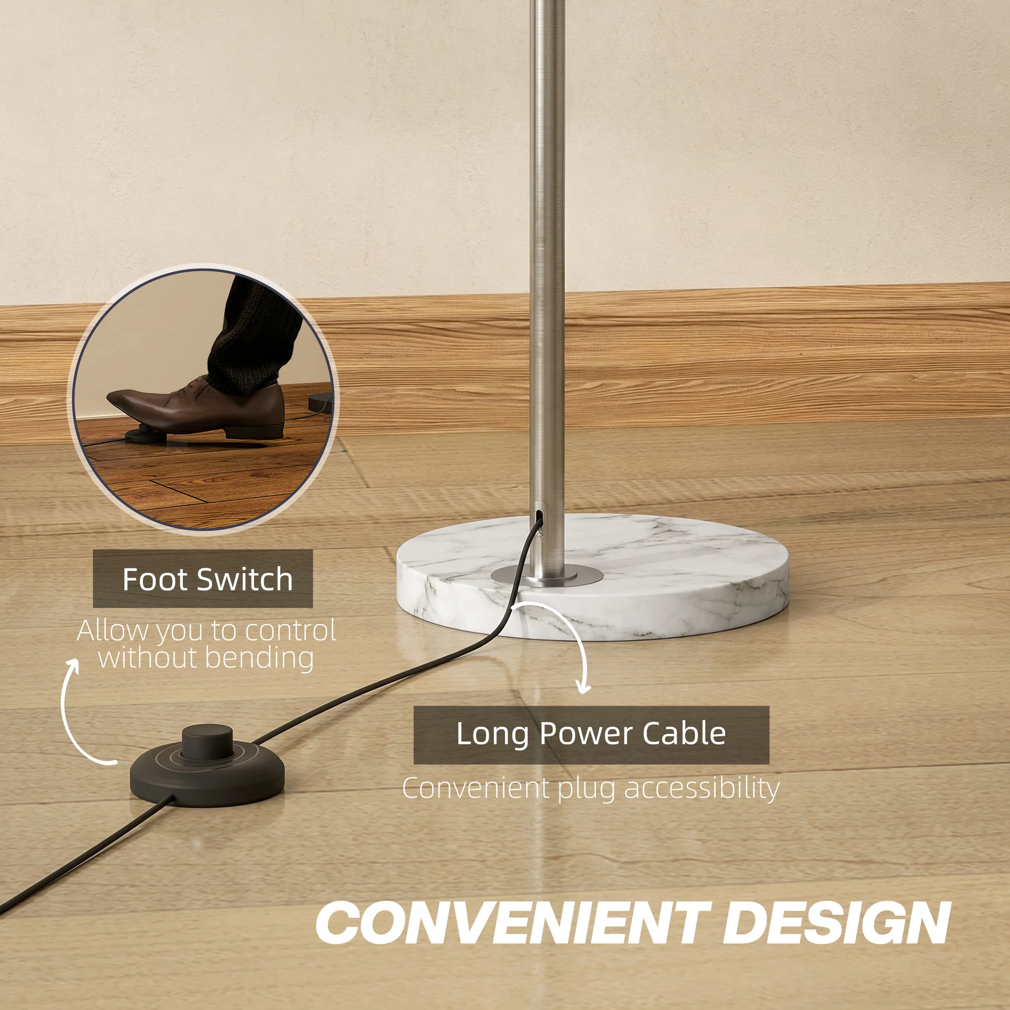 HOMCOM Arc Floor Lamp For Living Room, Free Standing Tall Lamp, Silver Tone - Image 7