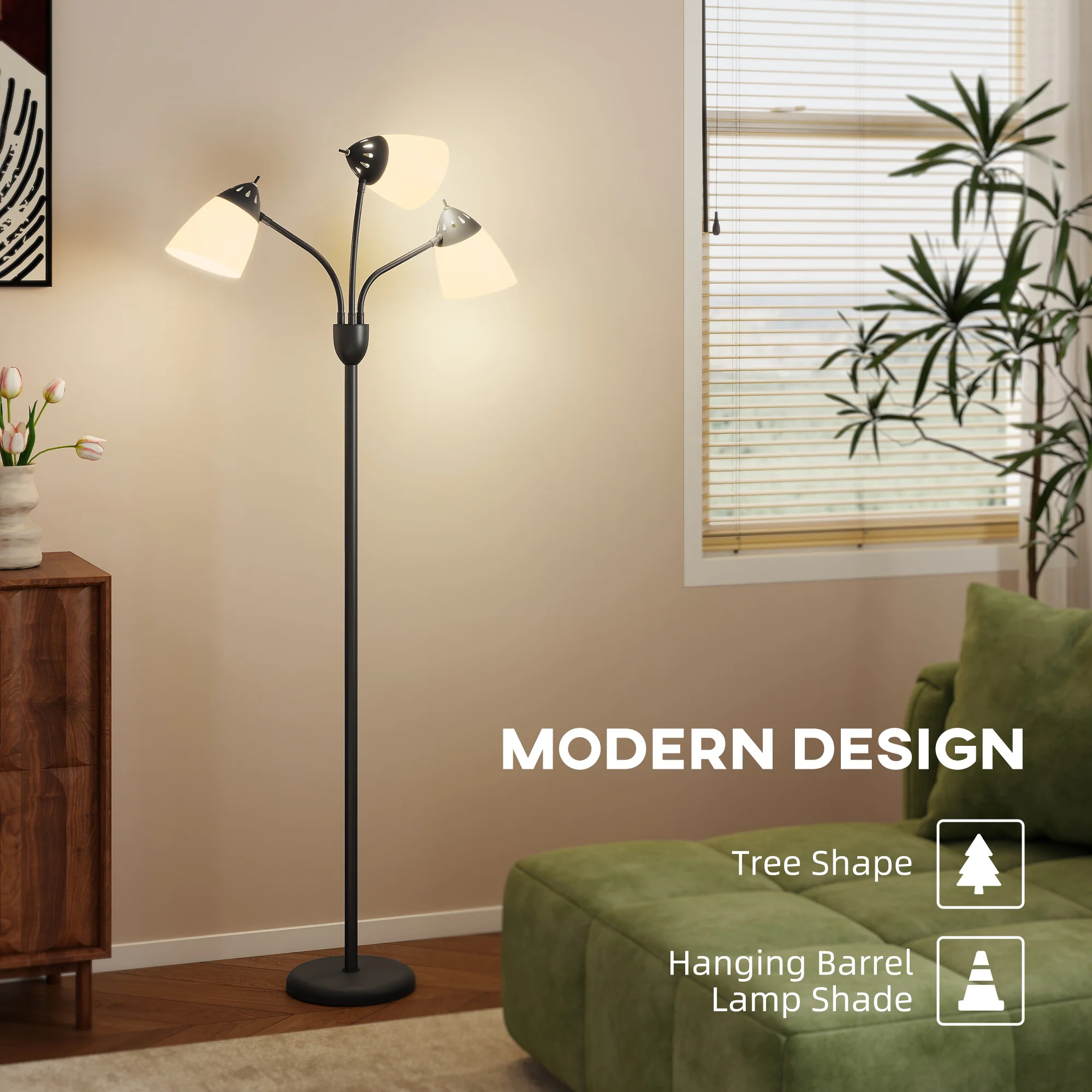 HOMCOM Arc Tree Floor Lamp With 3000K/4500K/6500K Colour Temperatures Black - Image 4