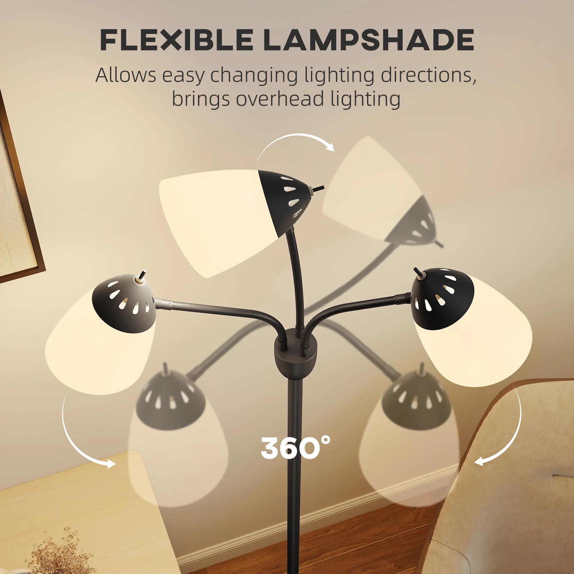 HOMCOM Arc Tree Floor Lamp With 3000K/4500K/6500K Colour Temperatures Black - Image 6