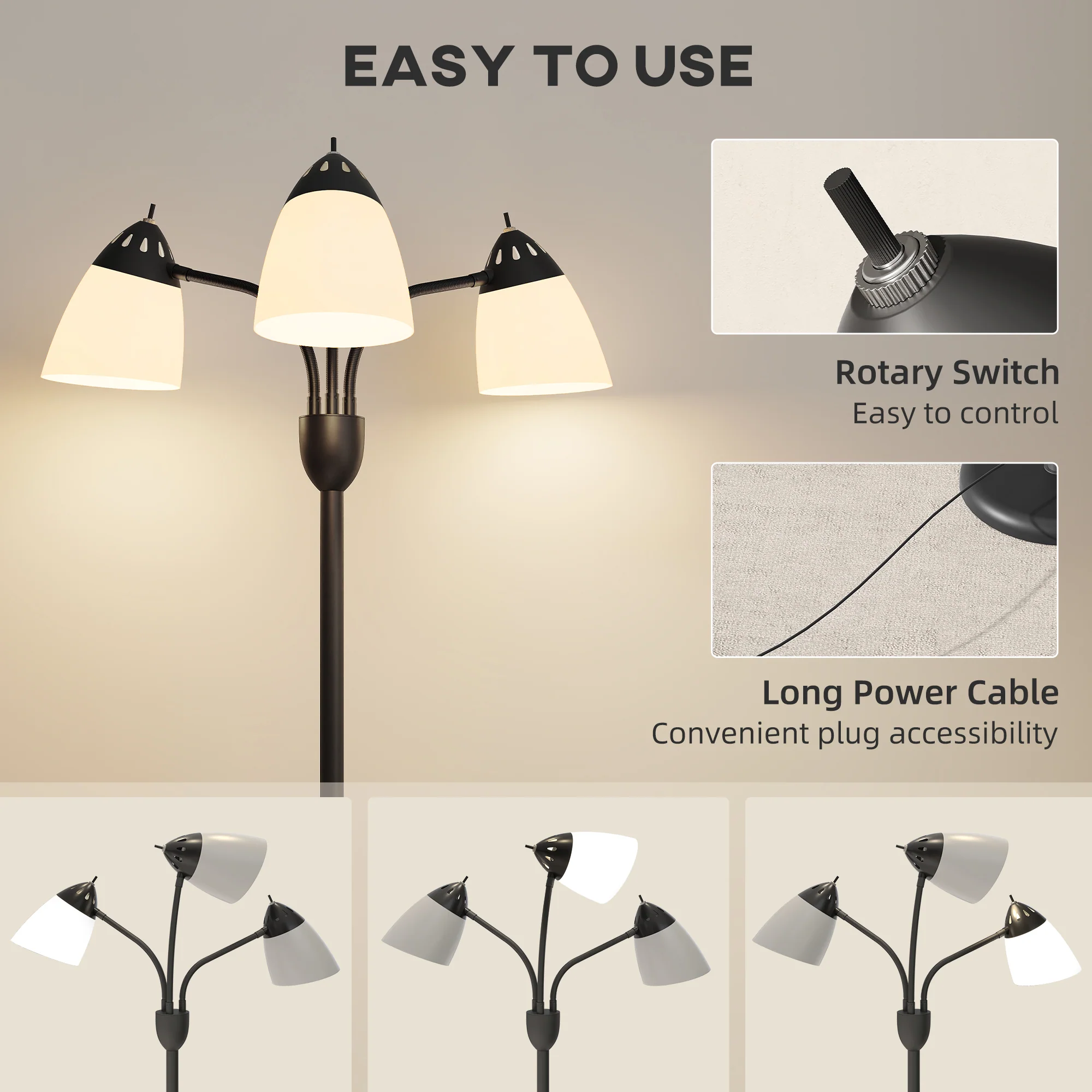 HOMCOM Arc Tree Floor Lamp With 3000K/4500K/6500K Colour Temperatures Black - Image 7