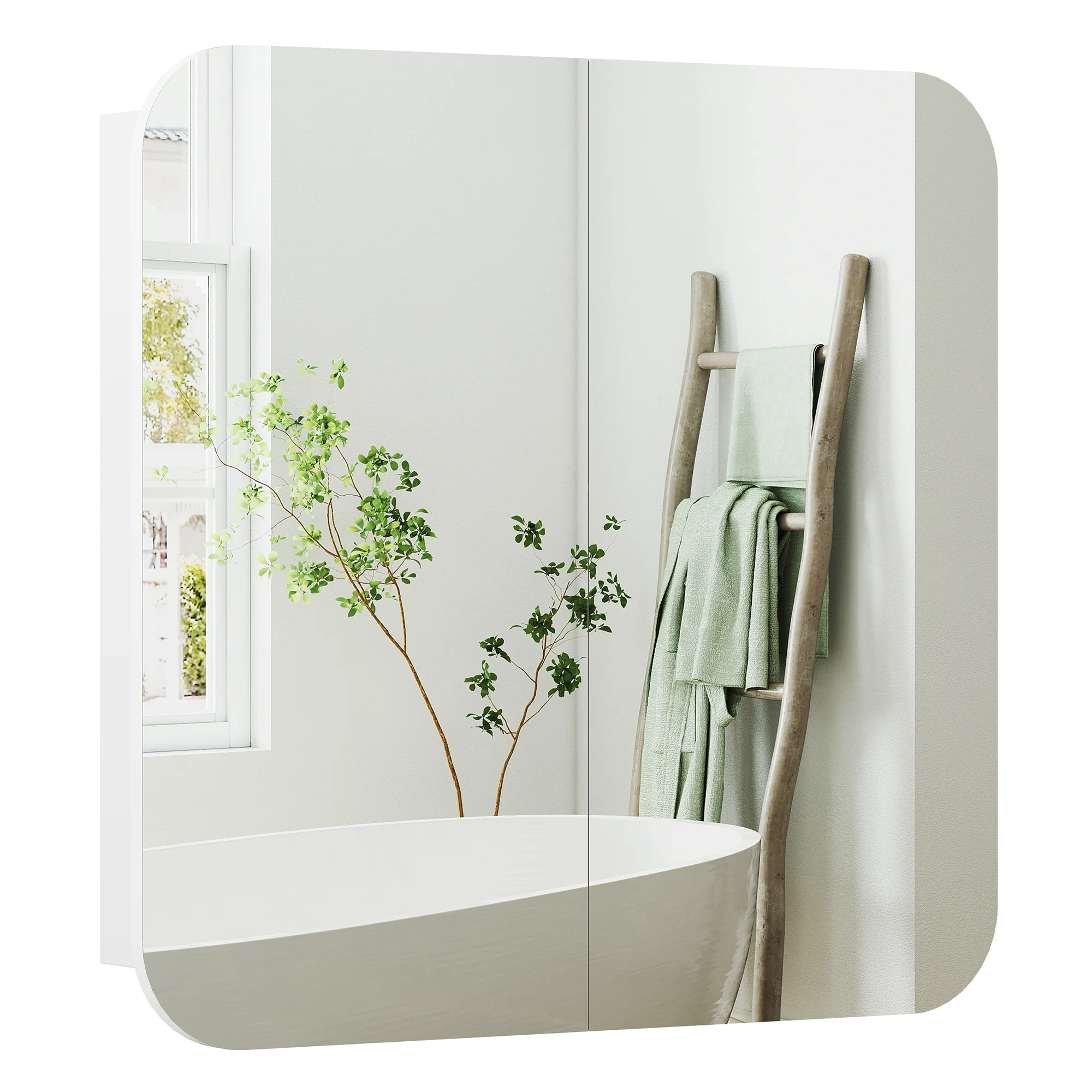 HOMCOM Arched Bathroom Mirror Cabinet, Wall Mounted Mirrored Cabinet