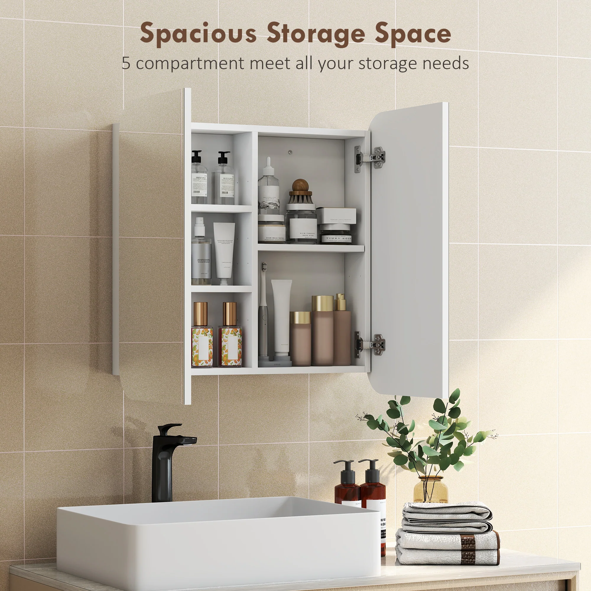 HOMCOM Arched Bathroom Mirror Cabinet, Wall Mounted Mirrored Cabinet - Image 4