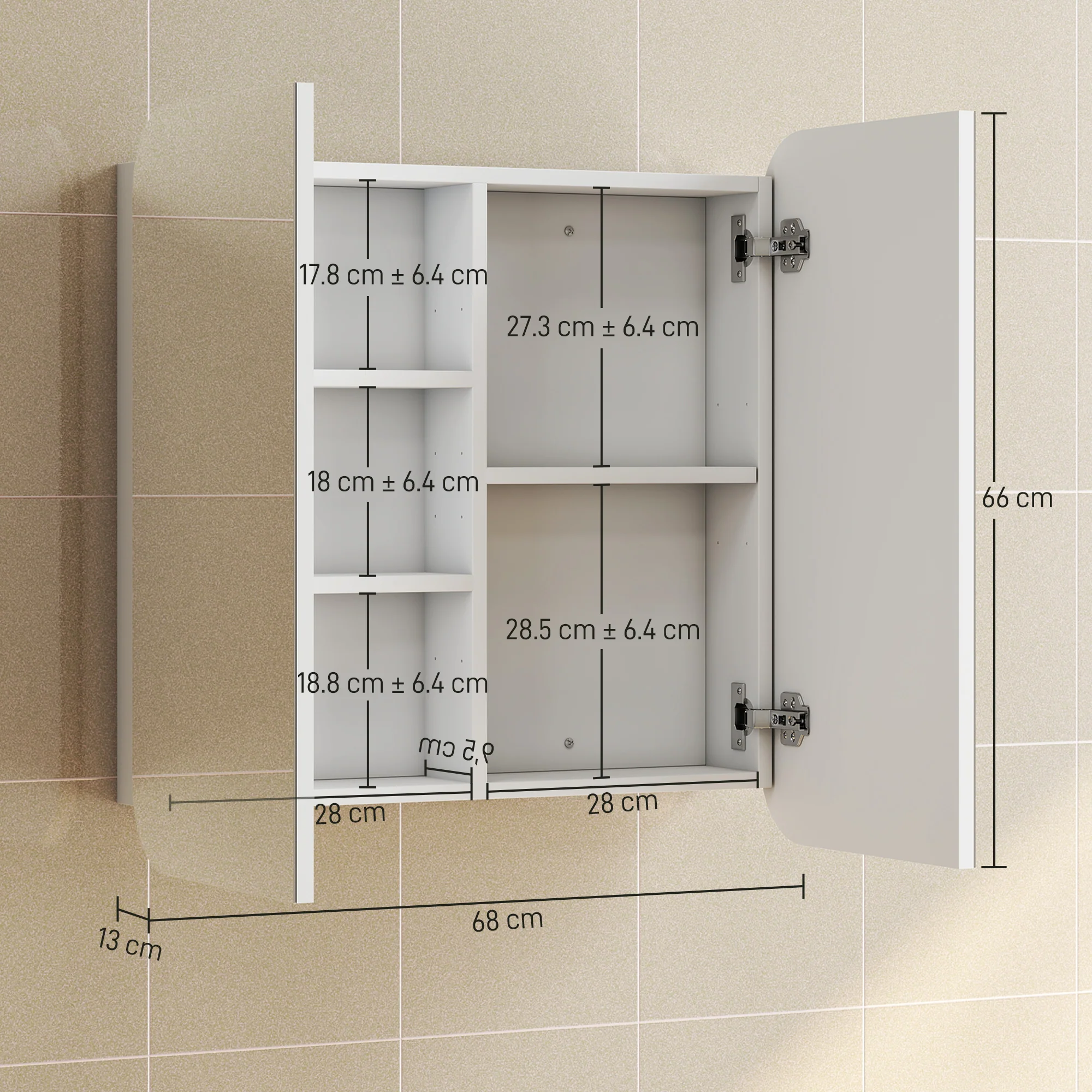 HOMCOM Arched Bathroom Mirror Cabinet, Wall Mounted Mirrored Cabinet - Image 5