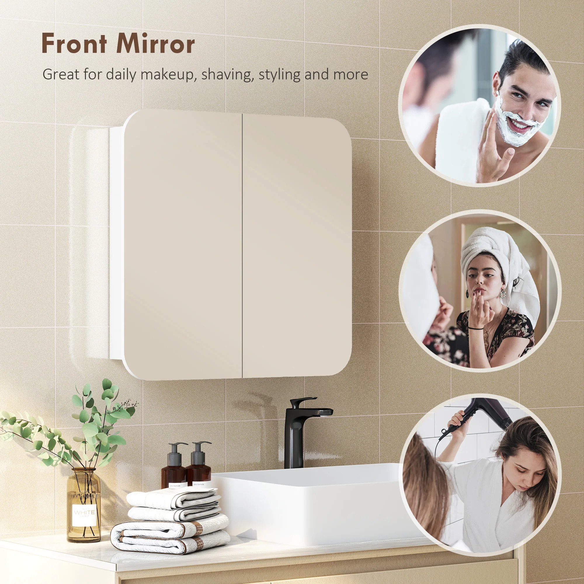 HOMCOM Arched Bathroom Mirror Cabinet, Wall Mounted Mirrored Cabinet - Image 7