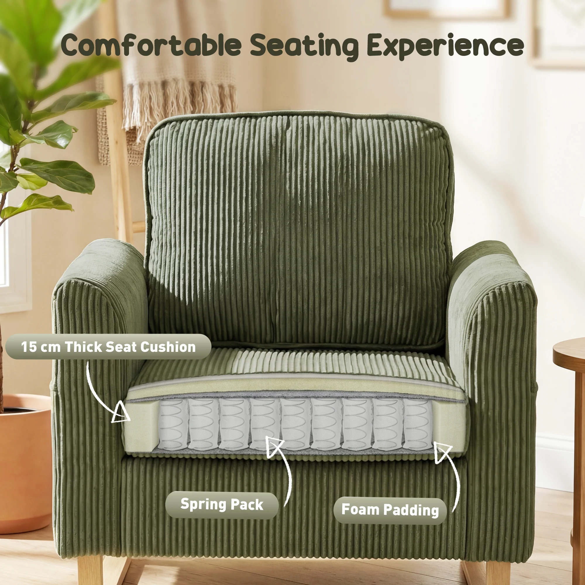 HOMCOM Armchair with Metal Legs and Spring Dark Green - Image 4