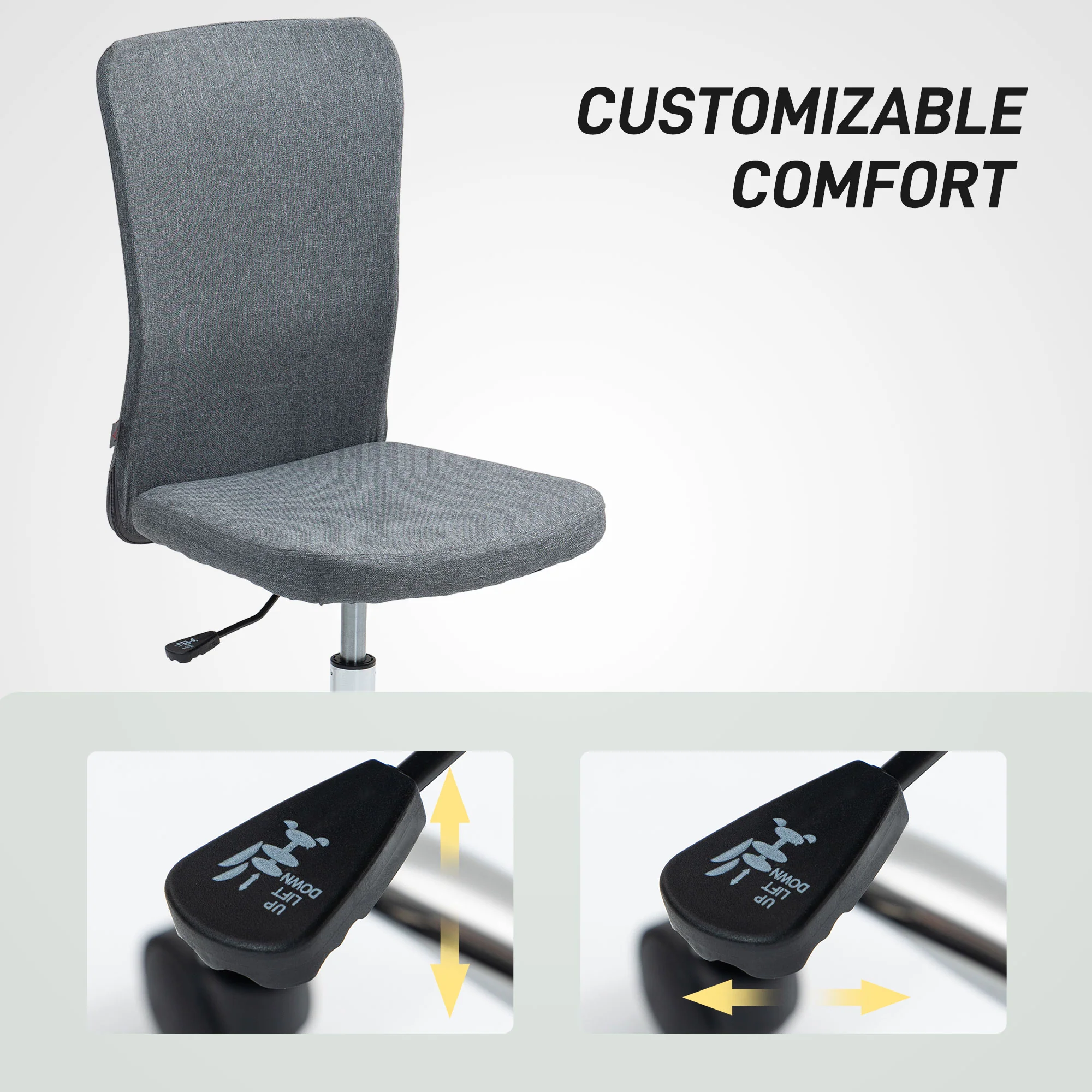HOMCOM Armless Computer Desk Chair, Makeup Vanity Chair for Home, Grey - Image 7