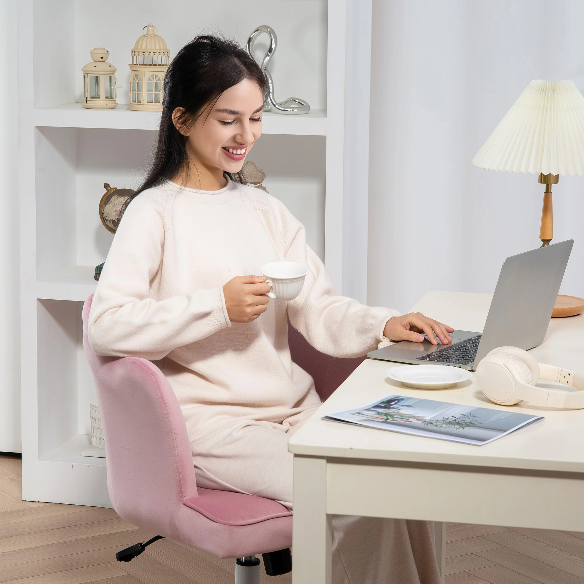 HOMCOM Armless Desk Chair Home Office Chair w/ Wide Seat Tilt Function - Image 8