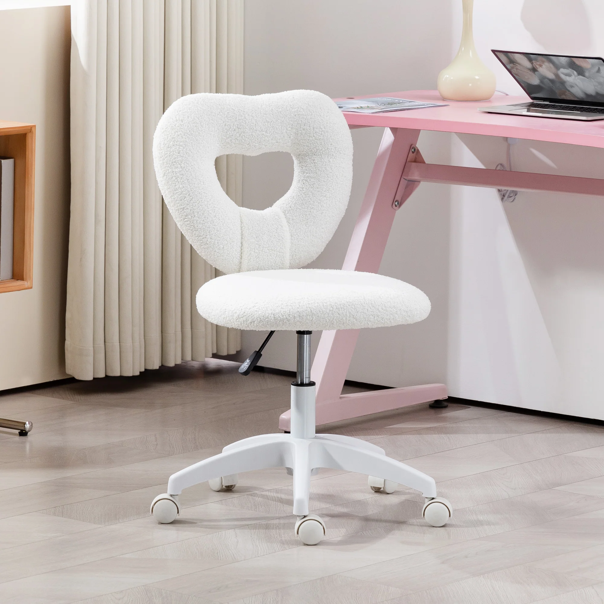 HOMCOM Armless Heart Desk Chair, Makeup Vanity Chair for Home - Image 11