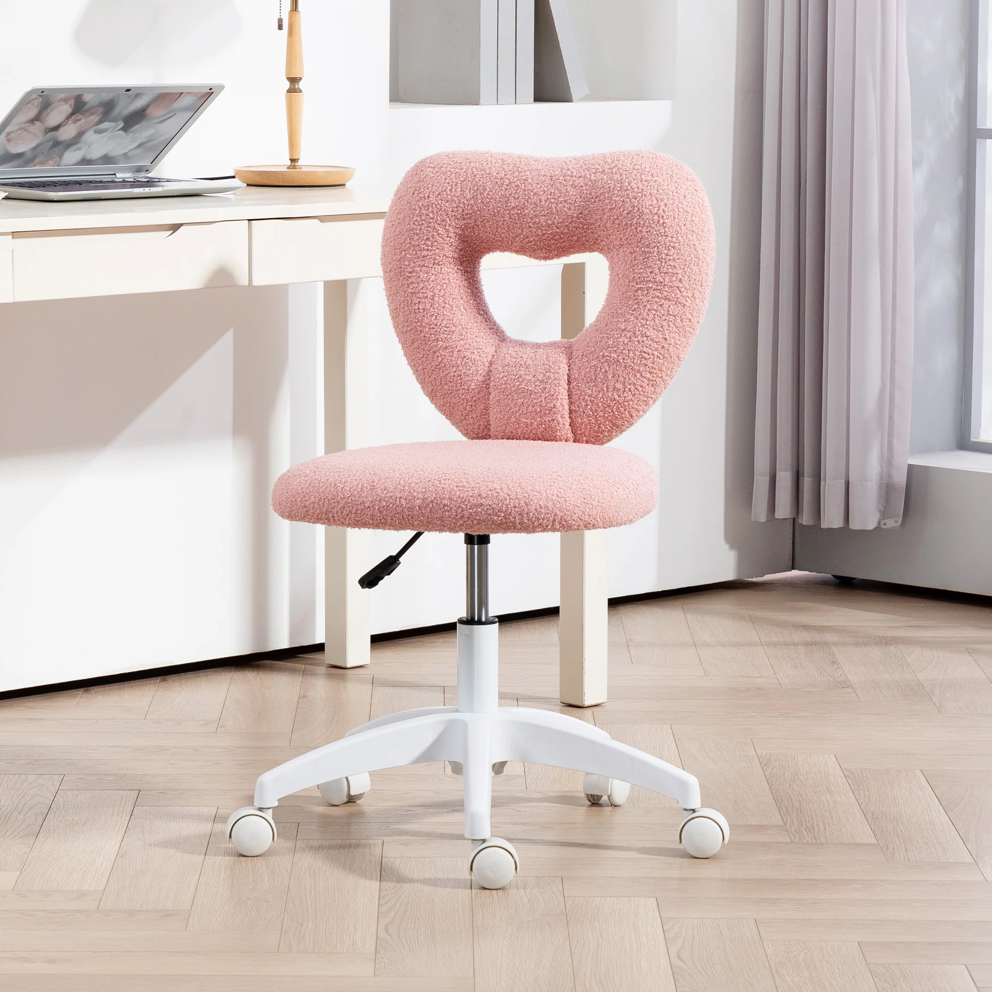 HOMCOM Armless Heart Desk Chair, Makeup Vanity Chair for Home - Image 2