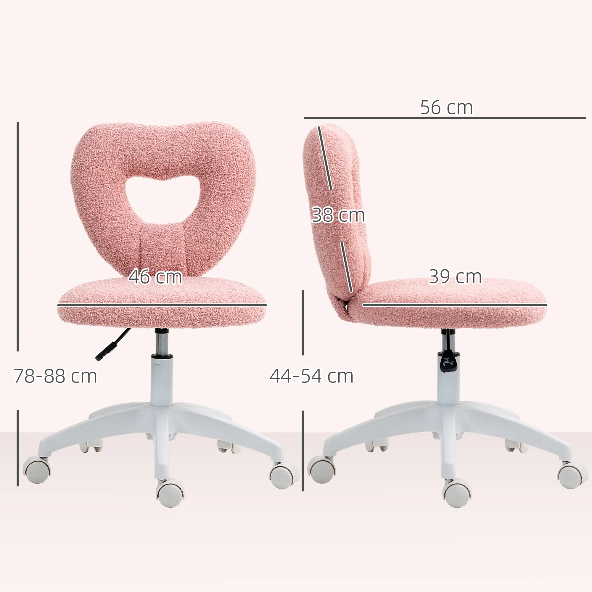 HOMCOM Armless Heart Desk Chair, Makeup Vanity Chair for Home - Image 5