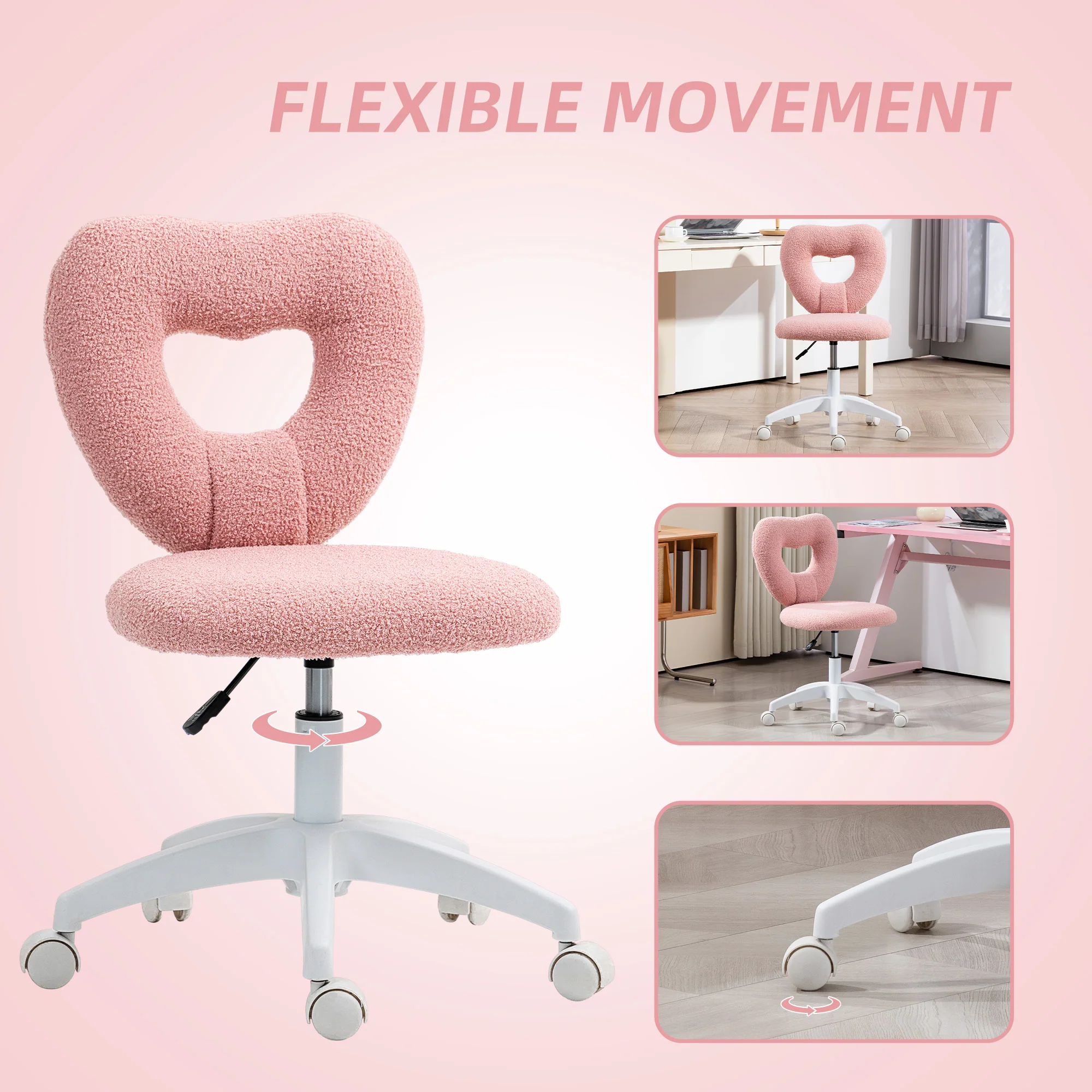 HOMCOM Armless Heart Desk Chair, Makeup Vanity Chair for Home - Image 6
