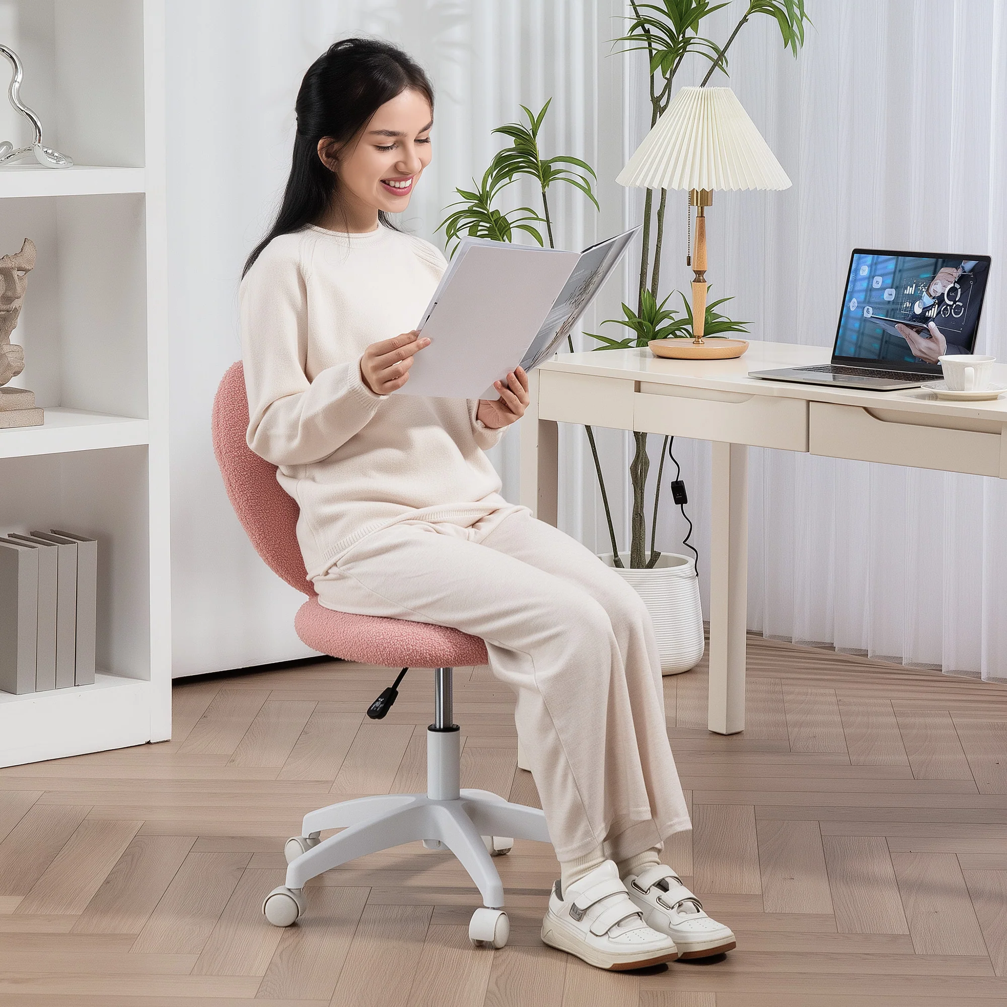 HOMCOM Armless Heart Desk Chair, Makeup Vanity Chair for Home - Image 8