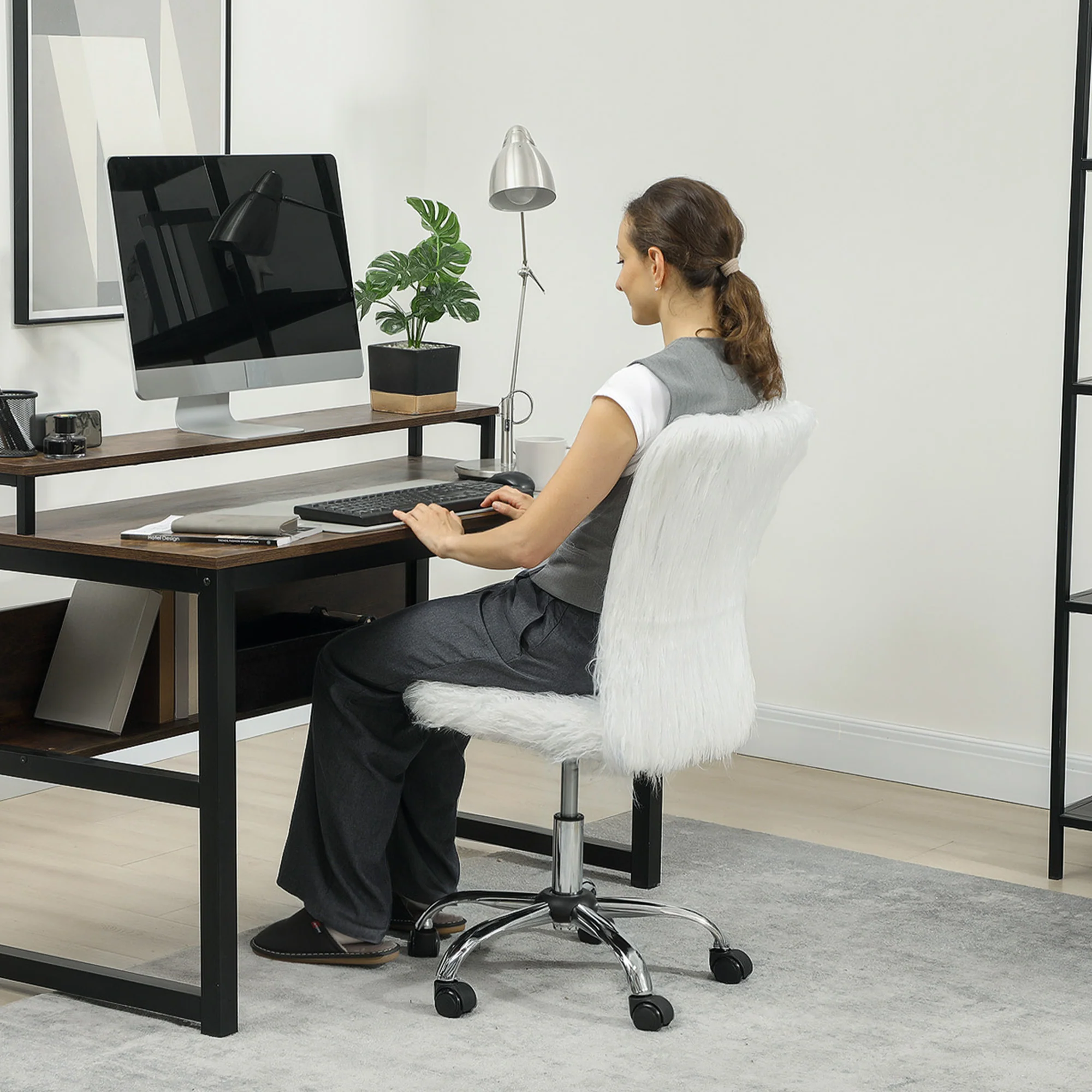 HOMCOM Armless Makeup Vanity Chair, Swivel Computer Chair - Image 18