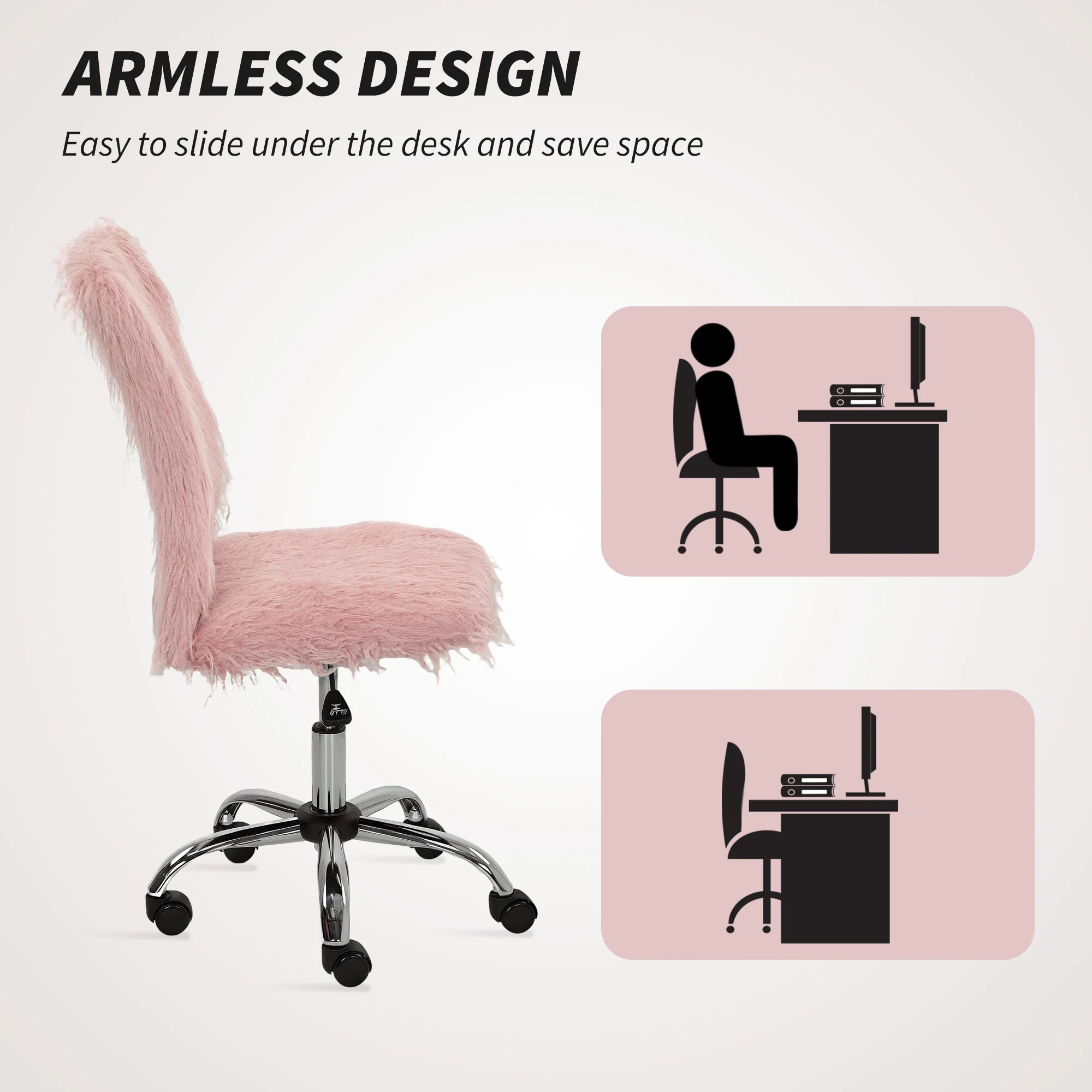 HOMCOM Armless Makeup Vanity Chair, Swivel Computer Chair - Image 8