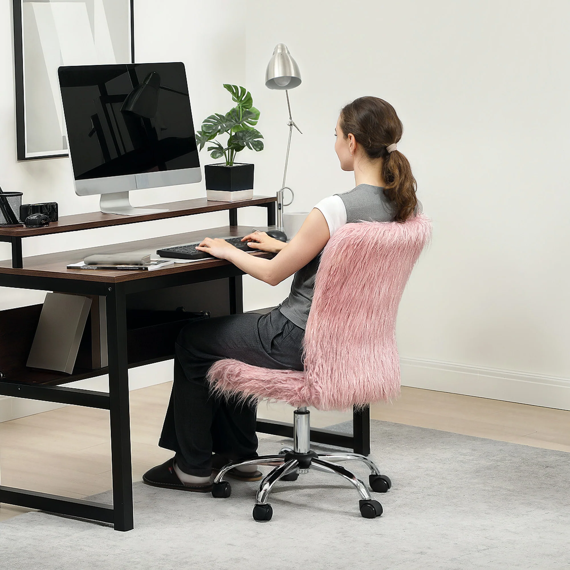HOMCOM Armless Makeup Vanity Chair, Swivel Computer Chair - Image 9