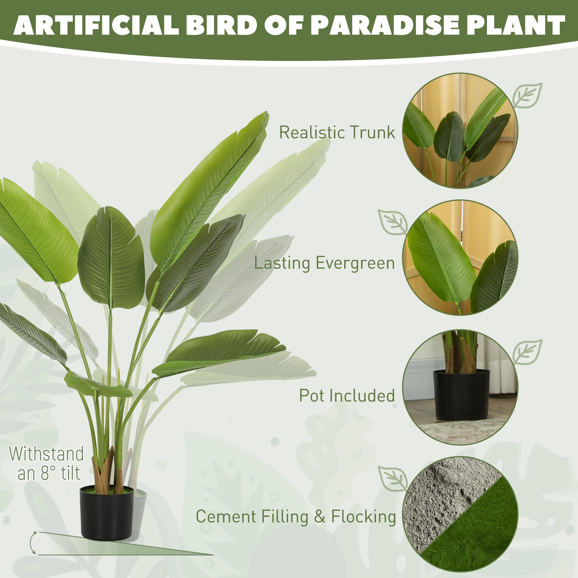 HOMCOM Artificial Bird Of Paradise Plant With Flocking In Pot, Green - Image 12