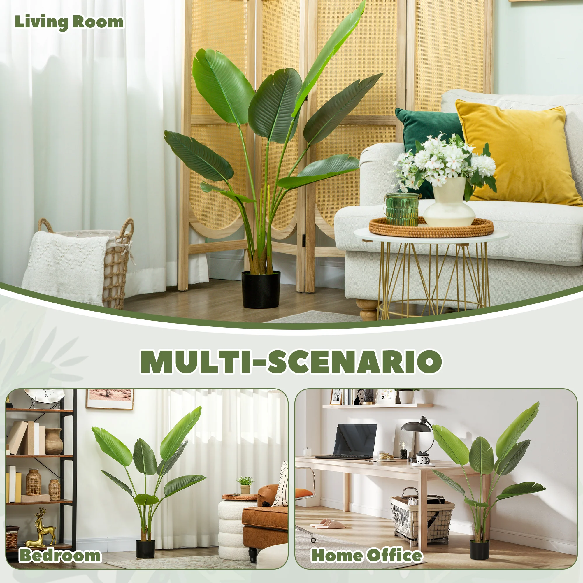 HOMCOM Artificial Bird Of Paradise Plant With Flocking In Pot, Green - Image 13