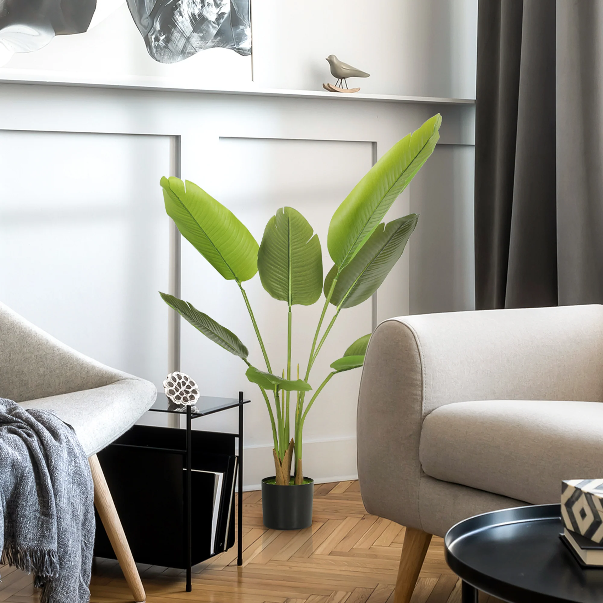 HOMCOM Artificial Bird Of Paradise Plant With Flocking In Pot, Green - Image 17