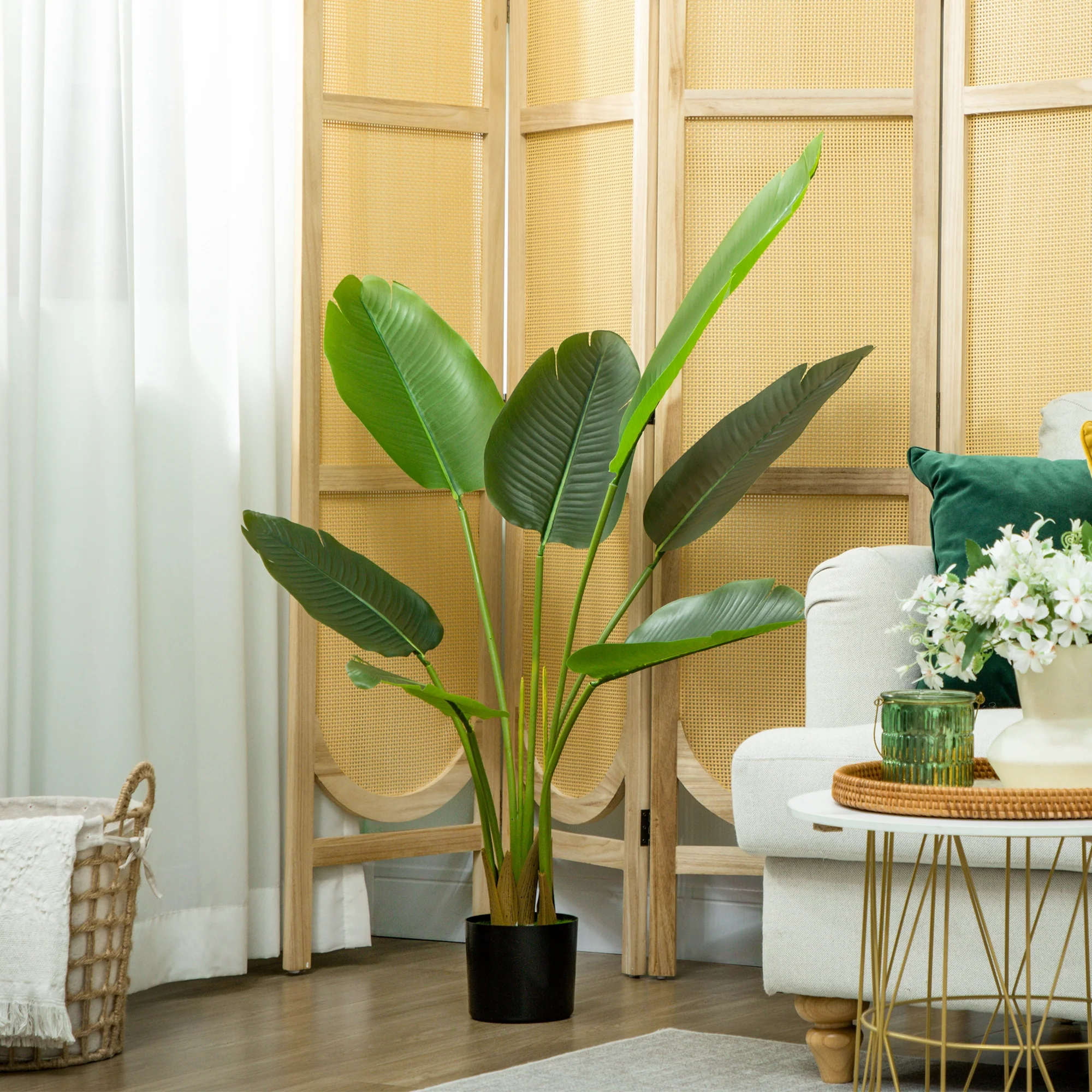 HOMCOM Artificial Bird Of Paradise Plant With Flocking In Pot, Green - Image 18