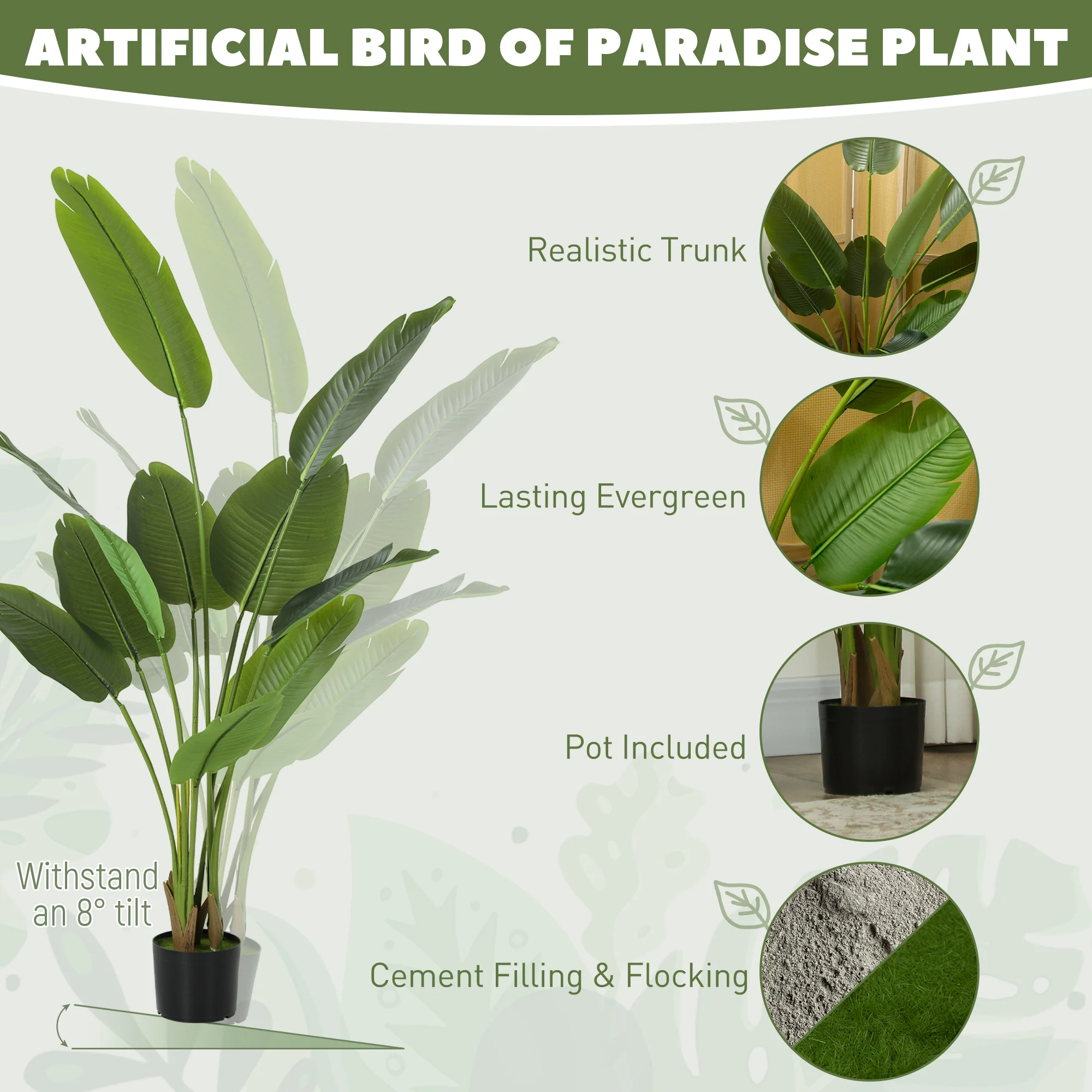 HOMCOM Artificial Bird Of Paradise Plant With Flocking In Pot, Green - Image 3