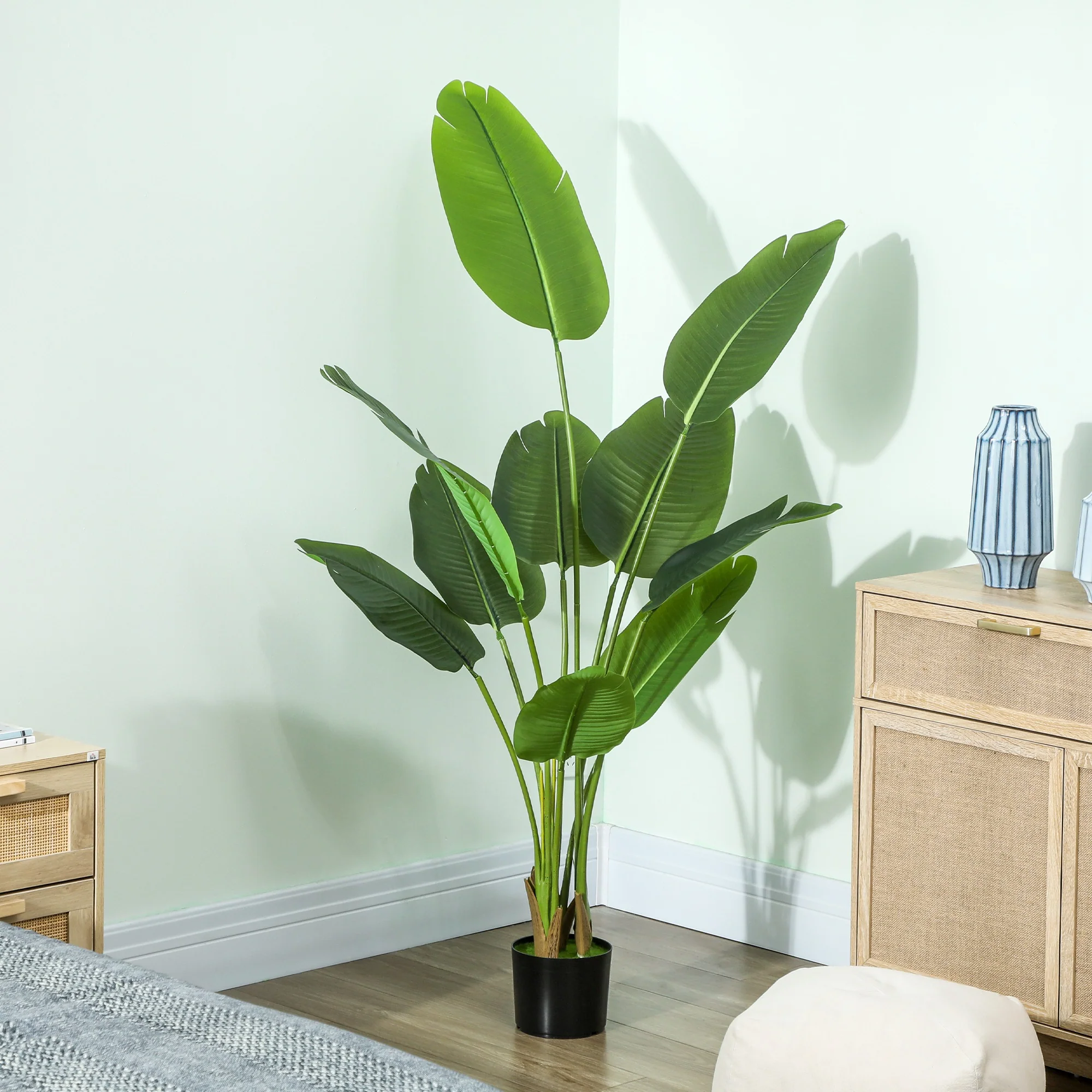 HOMCOM Artificial Bird Of Paradise Plant With Flocking In Pot, Green - Image 8