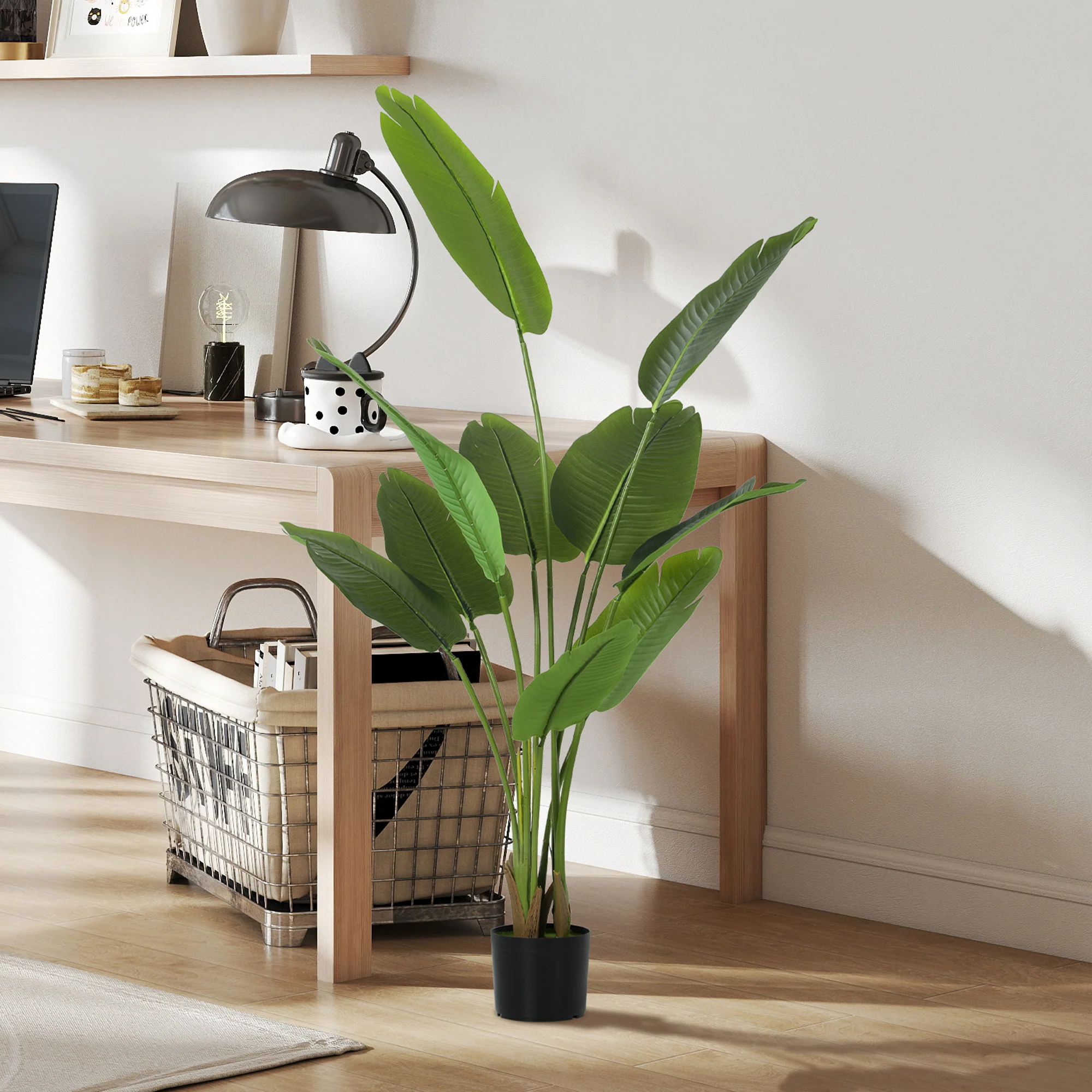HOMCOM Artificial Bird Of Paradise Plant With Flocking In Pot, Green - Image 9
