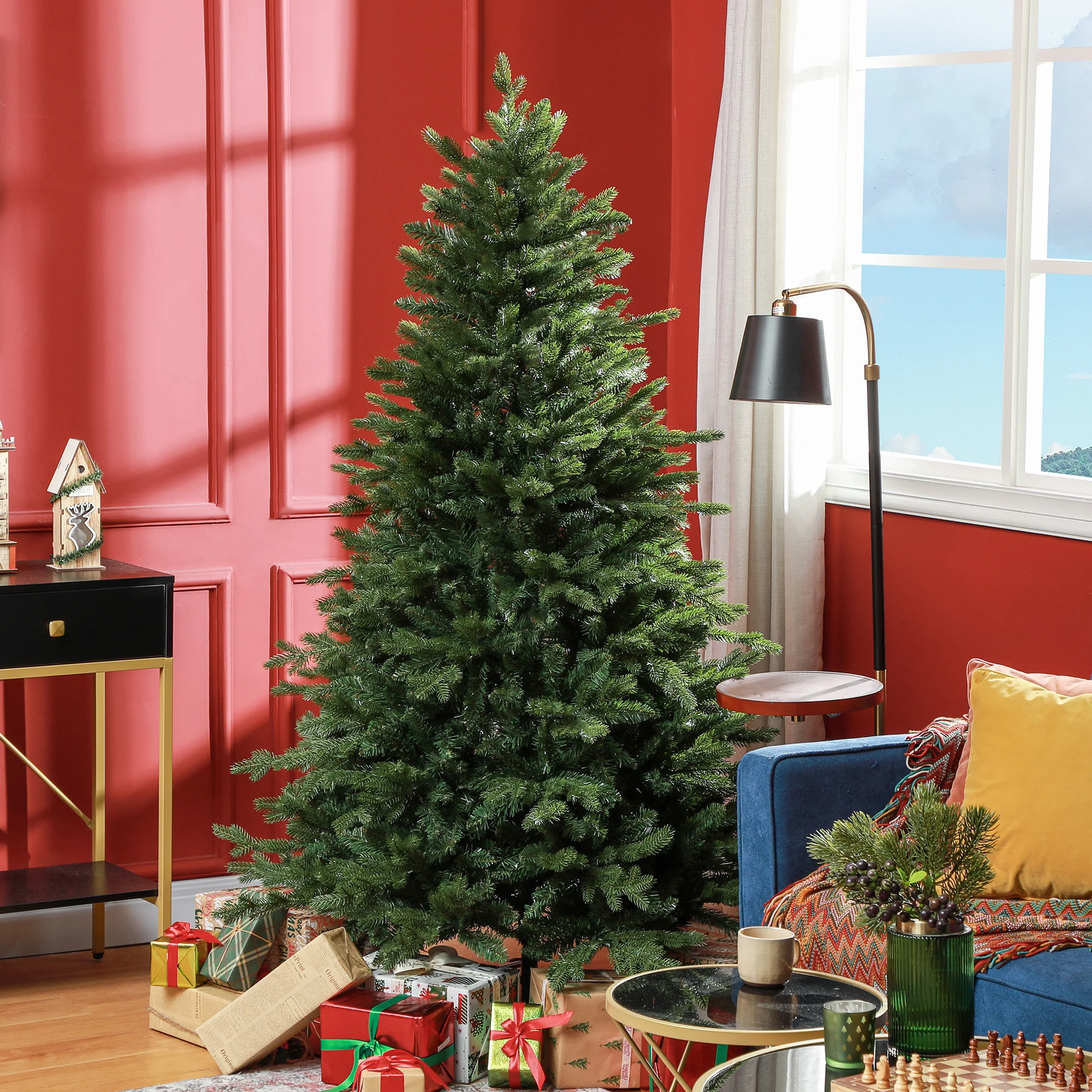 HOMCOM Artificial Christmas Tree With Metal Base, Hinged Branches - Image 2