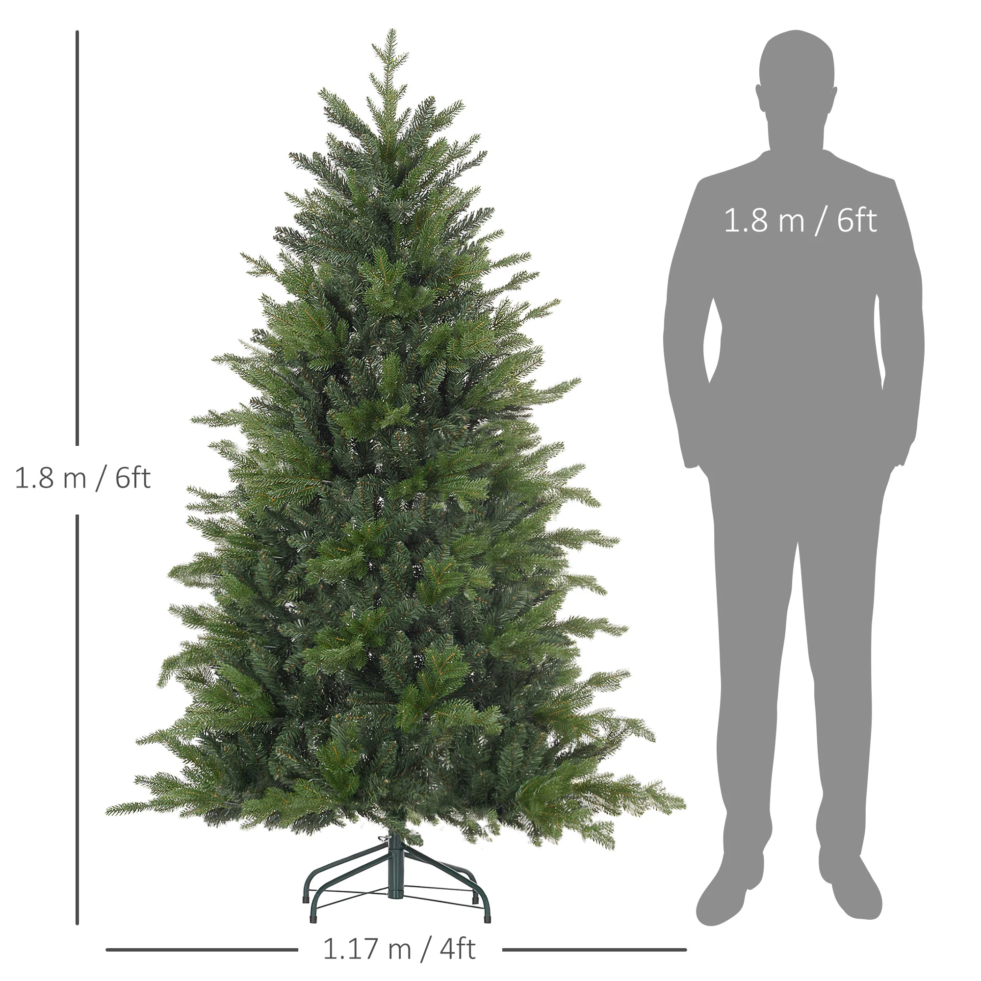 HOMCOM Artificial Christmas Tree With Metal Base, Hinged Branches - Image 3