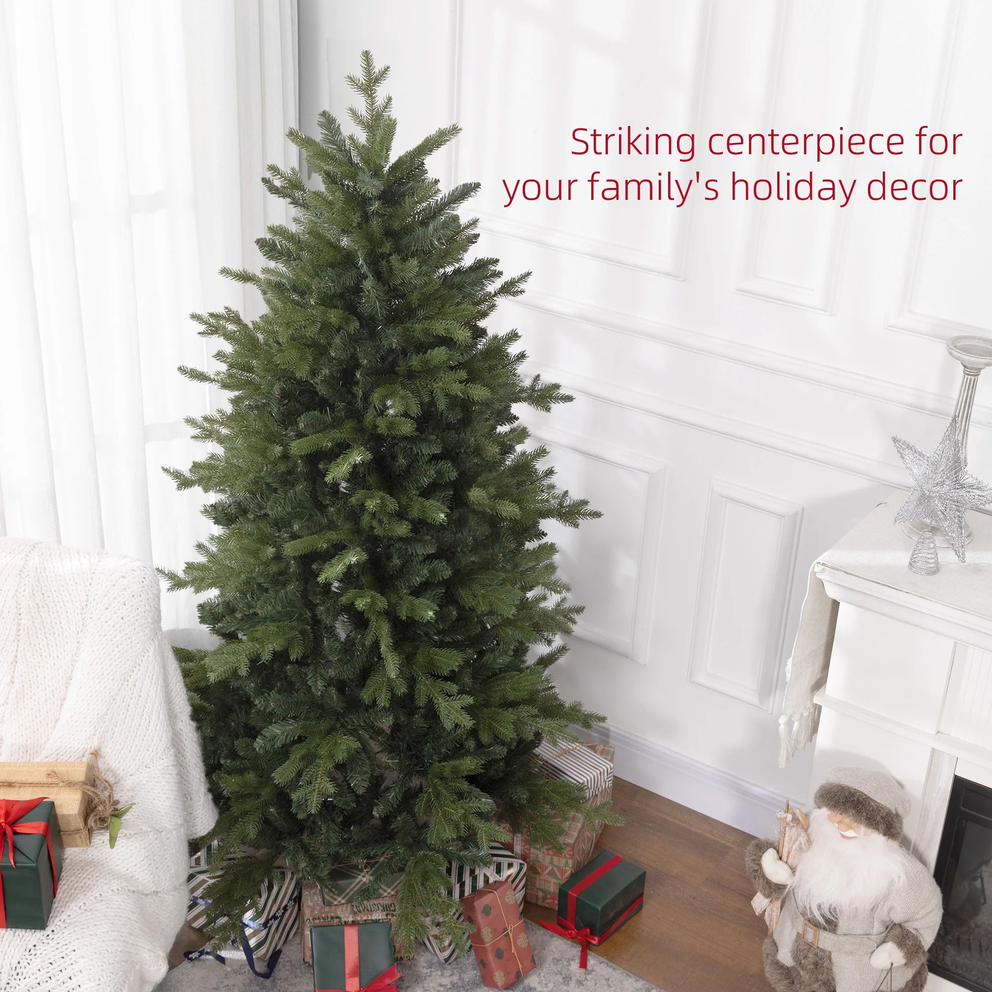HOMCOM Artificial Christmas Tree With Metal Base, Hinged Branches - Image 4