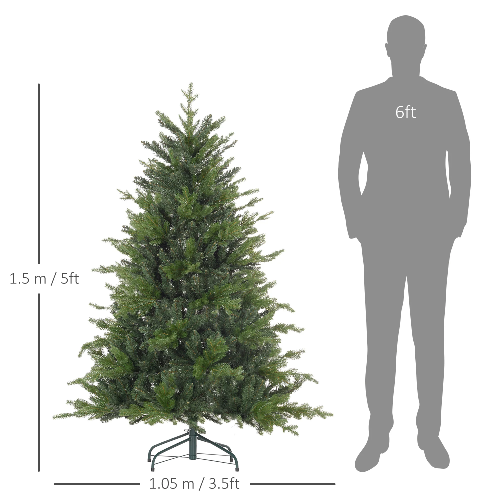 HOMCOM Artificial Christmas Tree with Metal Base, Hinged Branches - Image 12