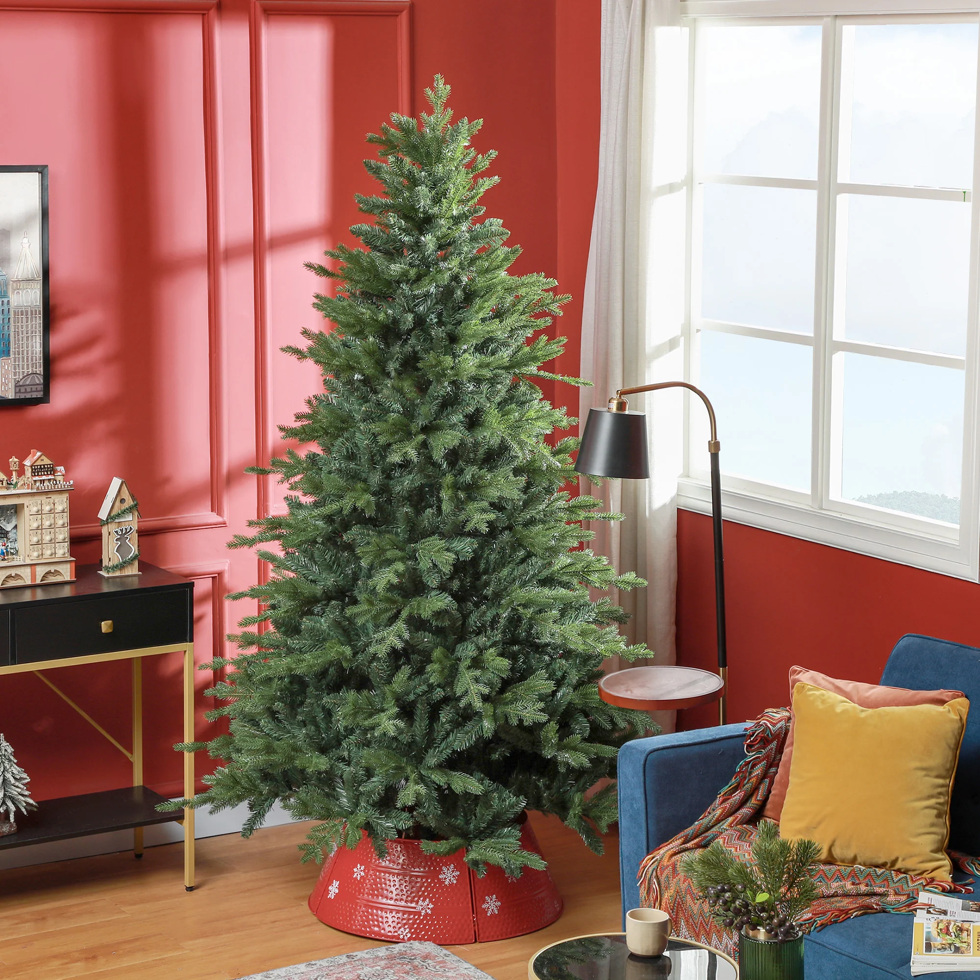 HOMCOM Artificial Christmas Tree with Metal Base, Hinged Branches - Image 2