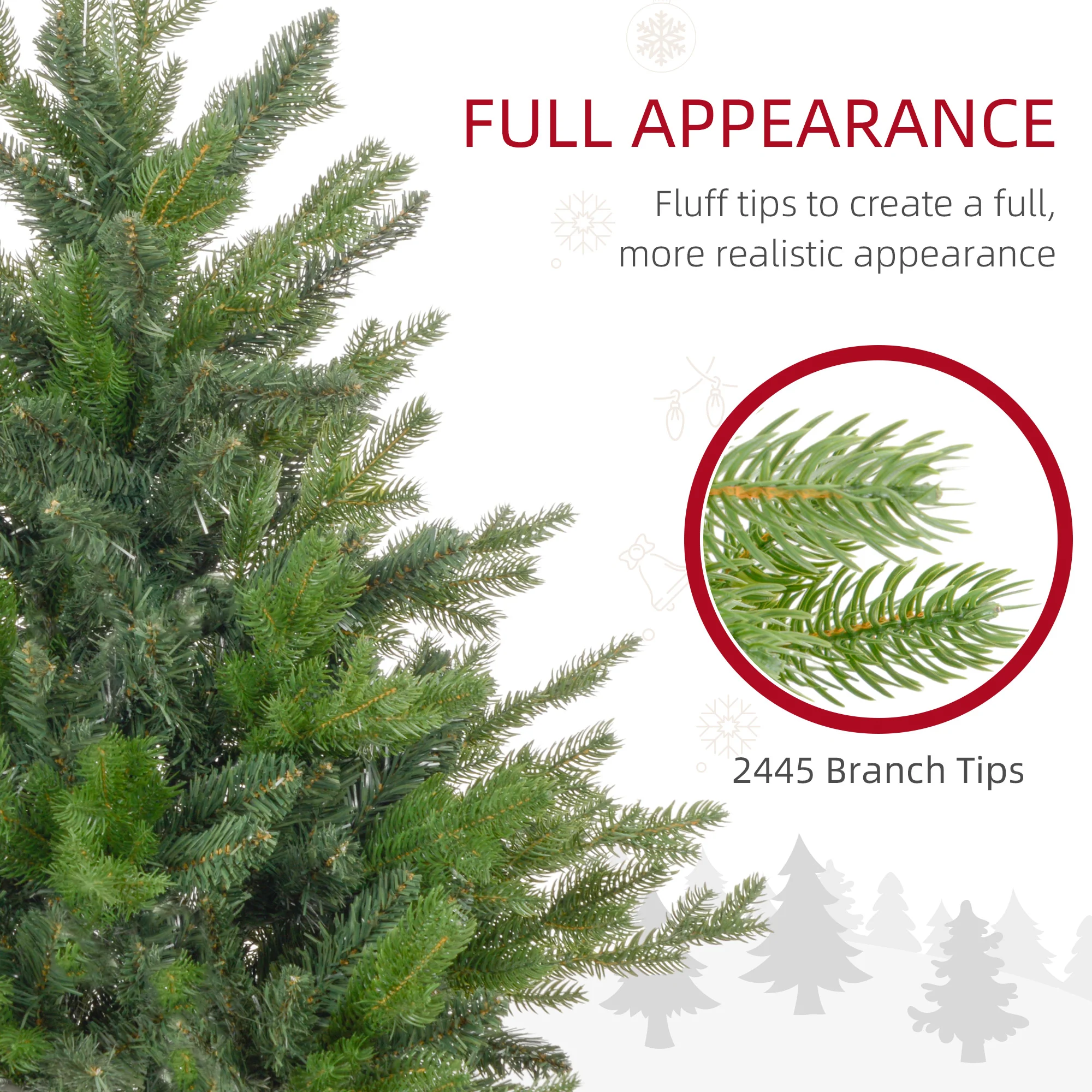 HOMCOM Artificial Christmas Tree with Metal Base, Hinged Branches - Image 5